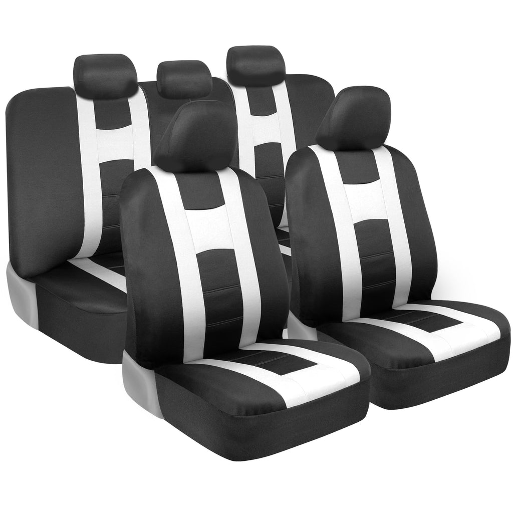 BDK 9-Piece Rome Sport Front Seat Covers and Rear Seat Covers - Black/White