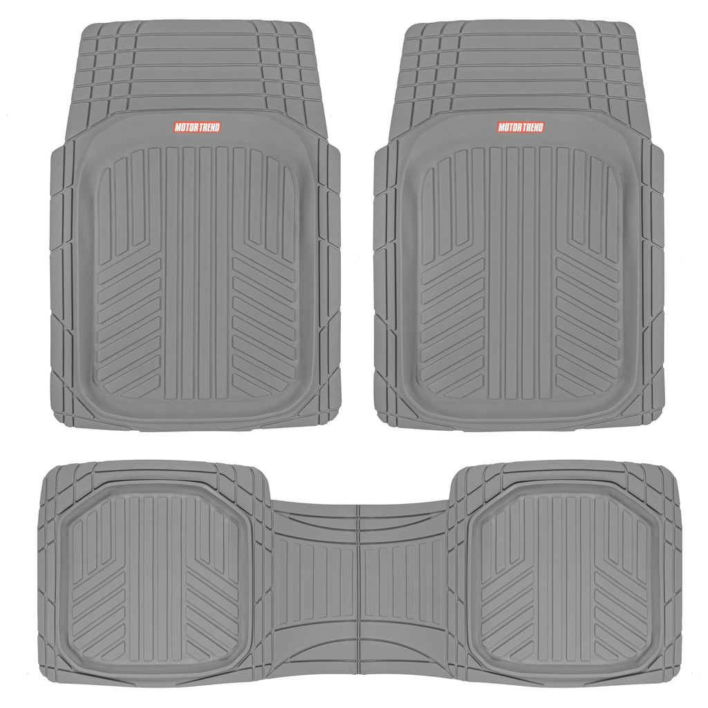 MotorTrend 3-Piece FlexTough Plus Deep Dish Line Grooves Front Floor Mats and Rear Floor Mat - Heavy Duty, All Weather, Trim to Fit