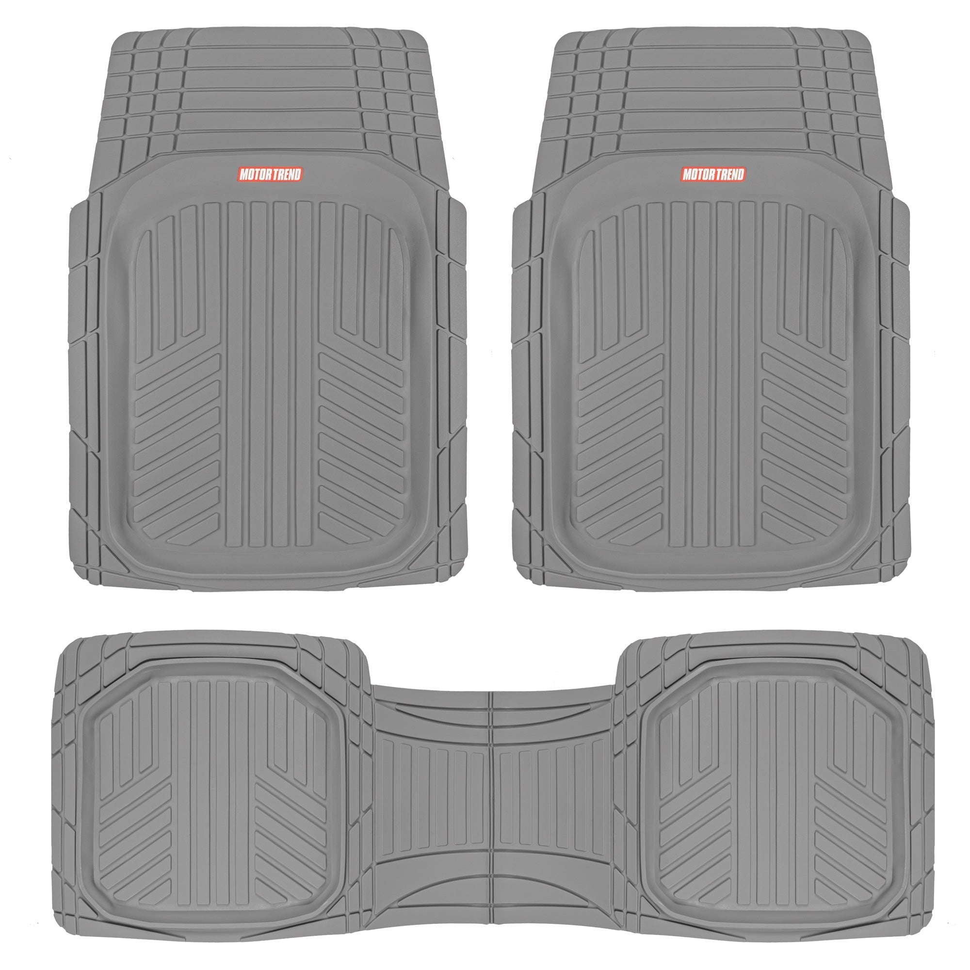 MotorTrend 3-Piece FlexTough Plus Deep Dish Line Grooves Front Floor Mats and Rear Floor Mat - Heavy Duty, All Weather, Trim to Fit