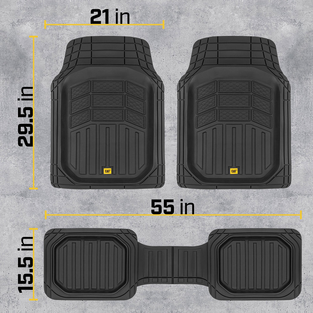 CAT 3-Piece Deep Dish Front Floor Mats and Rear Floor Mats - Heavy Duty, All Weather, Trim to Fit