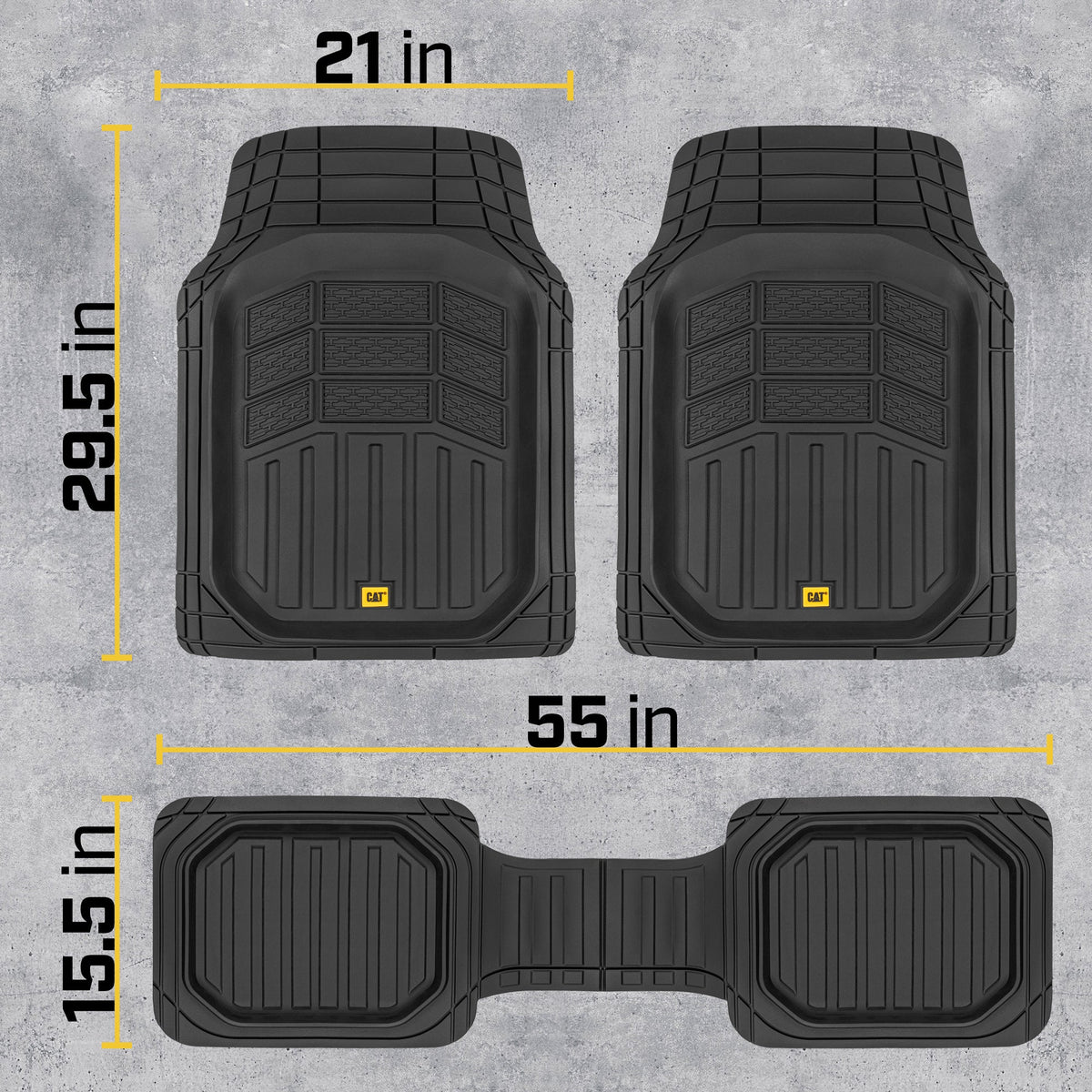 CAT 3-Piece Deep Dish Front Floor Mats and Rear Floor Mats - Heavy Duty, All Weather, Trim to Fit