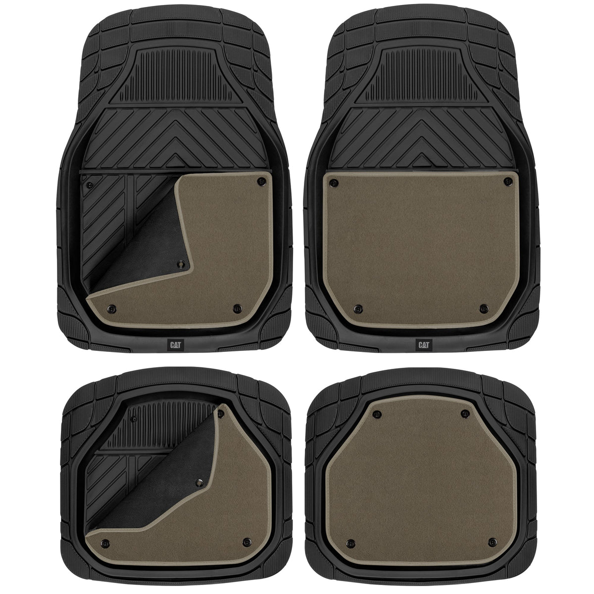 CAT 4-Piece Detachable Carpet Deep Dish Front Floor Mats and Rear Floor Mats - Heavy Duty, All Weather, Trim to Fit