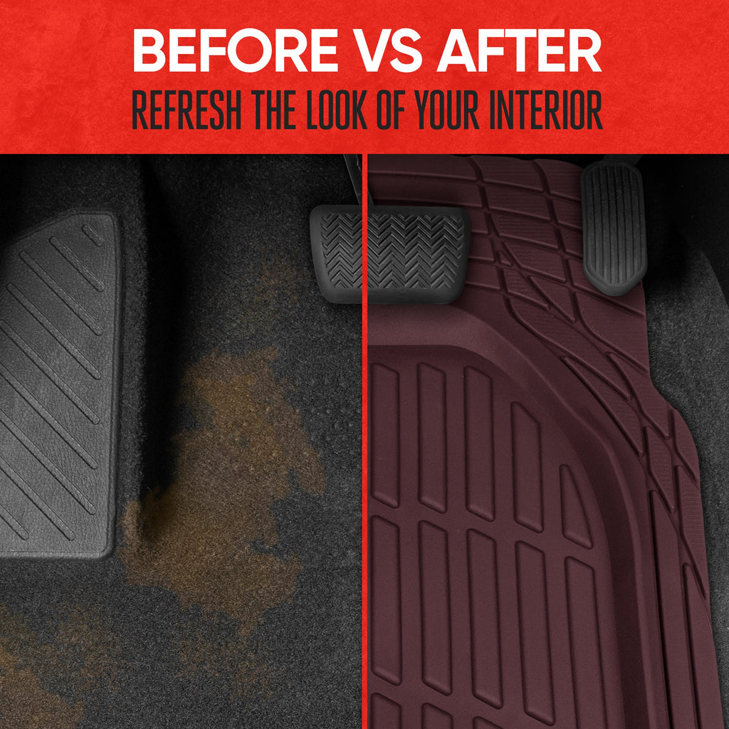 MotorTrend 3-Piece FlexTough Deep Dish Front Floor Mats and Rear Floor Mat - Heavy Duty, All Weather, Trim to Fit