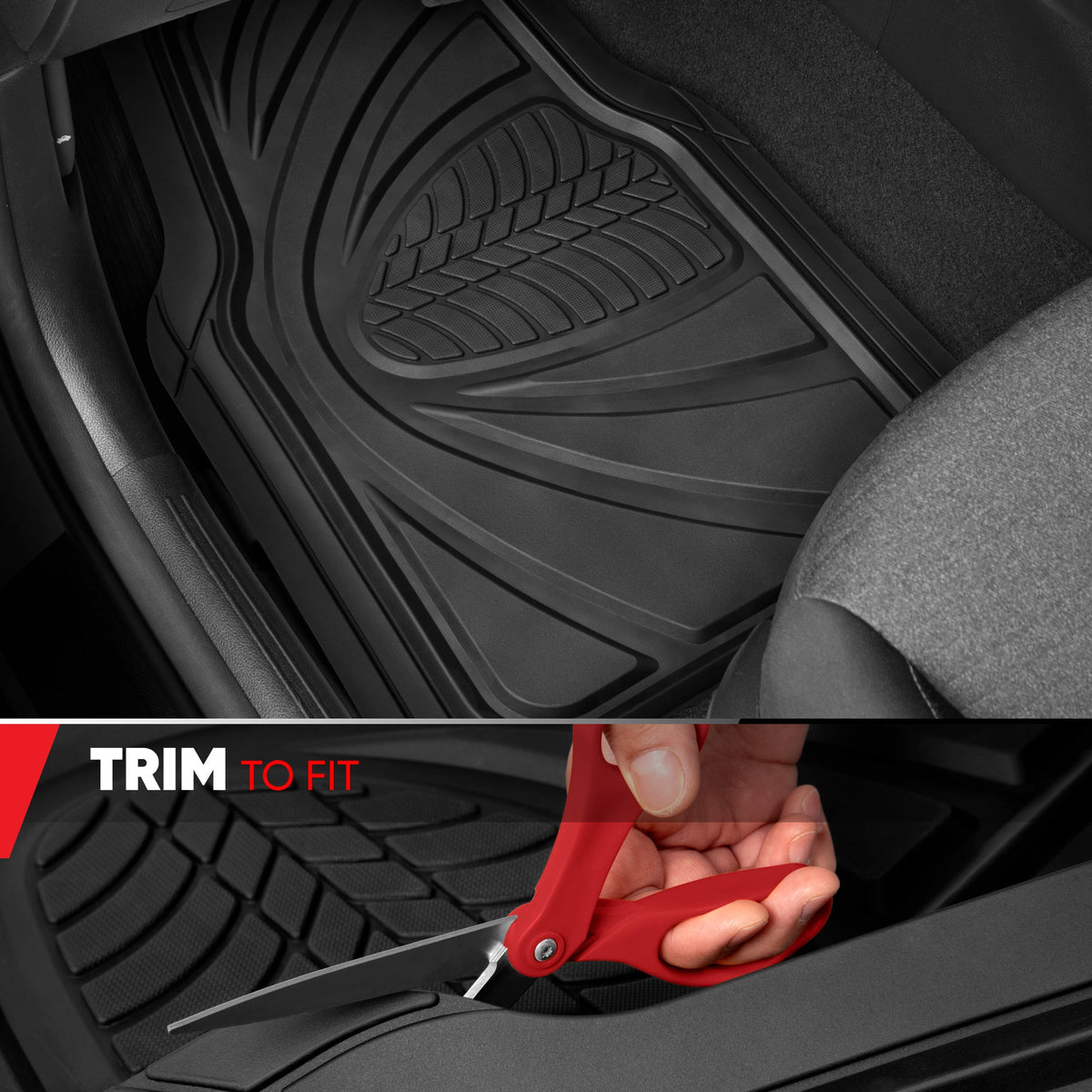 Motor Trend FlexTough Guard All-Weather Floor Mats for Cars – Black Waterproof Rubber Floor Mats, Universal Trim-to-Fit Automotive Accessories for Cars, Trucks & SUV