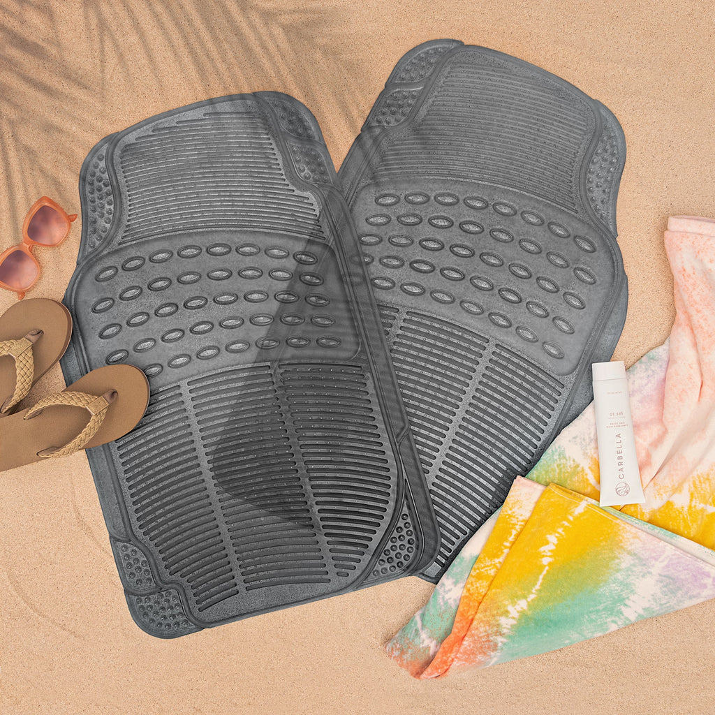 Carbella 2-Piece Cushioned Grip Pad Front Floor Mats - Heavy Duty, All Weather, Trim to Fit