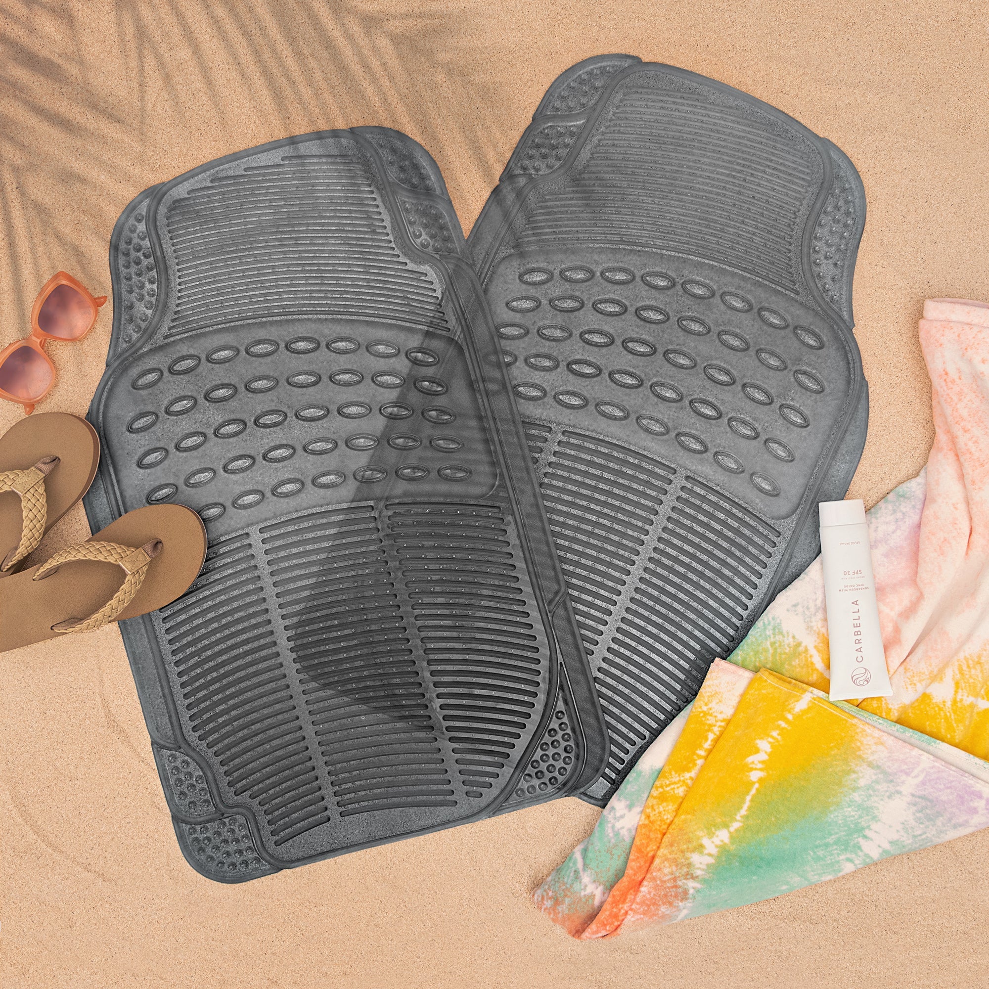 Carbella 2-Piece Cushioned Grip Pad Front Floor Mats - Heavy Duty, All Weather, Trim to Fit