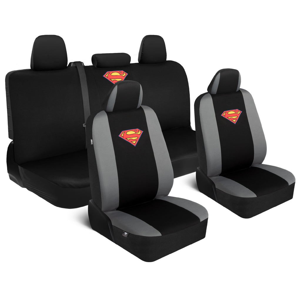 Warner Bros DC Comics 9-Piece Superman Logo PolyCloth Front Seat Covers and Rear Seat Covers