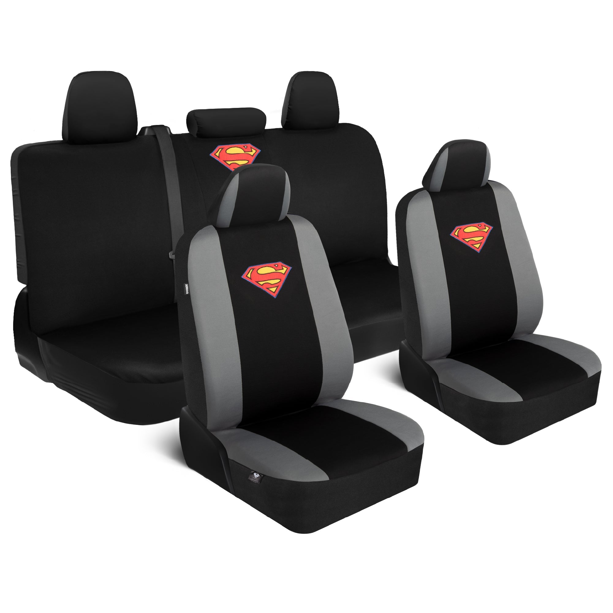 Warner Bros DC Comics 9-Piece Superman Logo PolyCloth Front Seat Covers and Rear Seat Covers