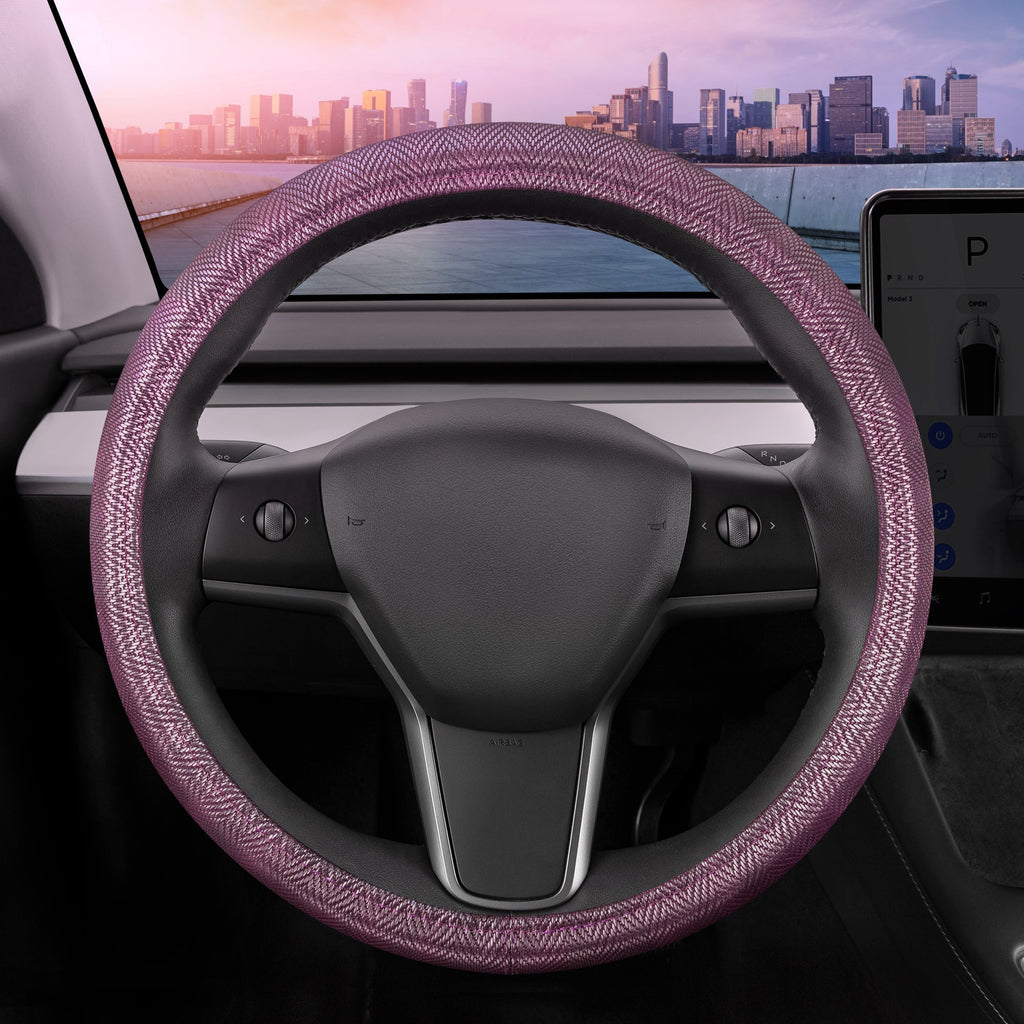 Carbella Purple Herringbone Steering Wheel Cover (Fits 14.5" - 15.5")
