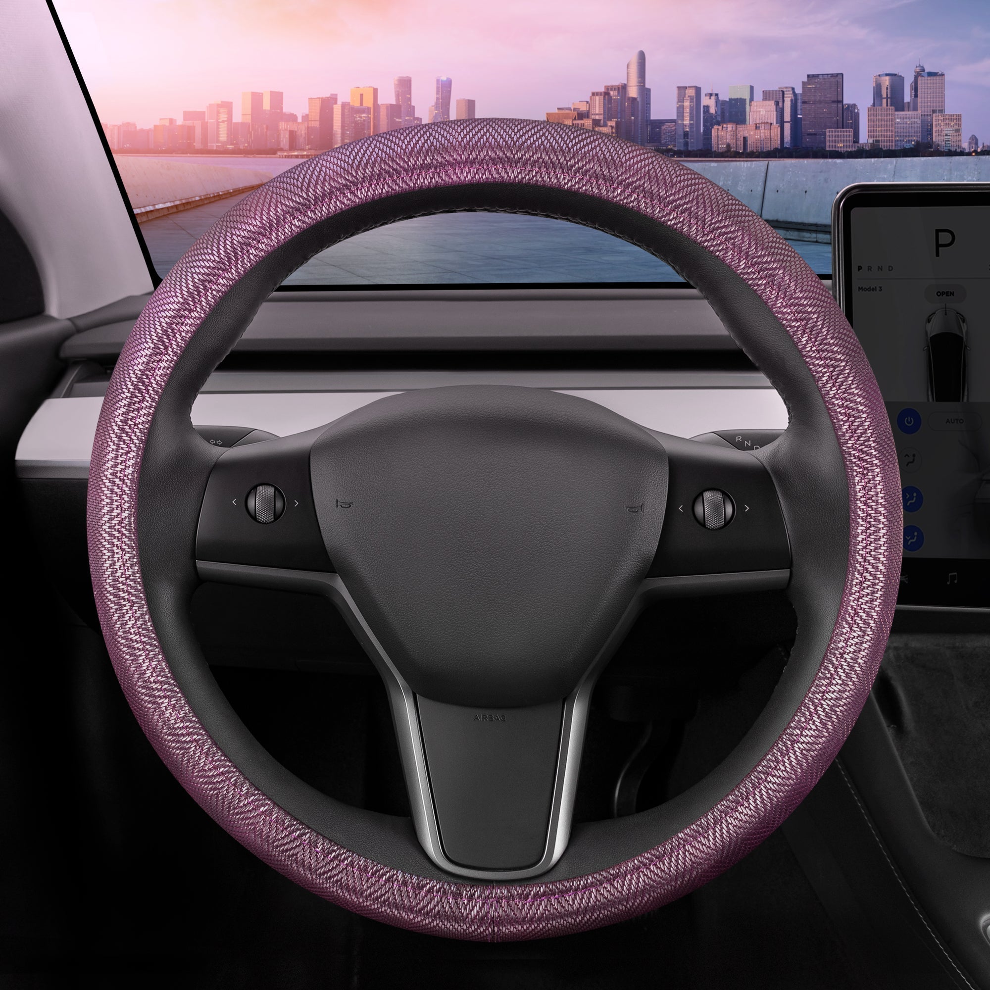 Carbella Purple Herringbone Steering Wheel Cover (Fits 14.5" - 15.5")