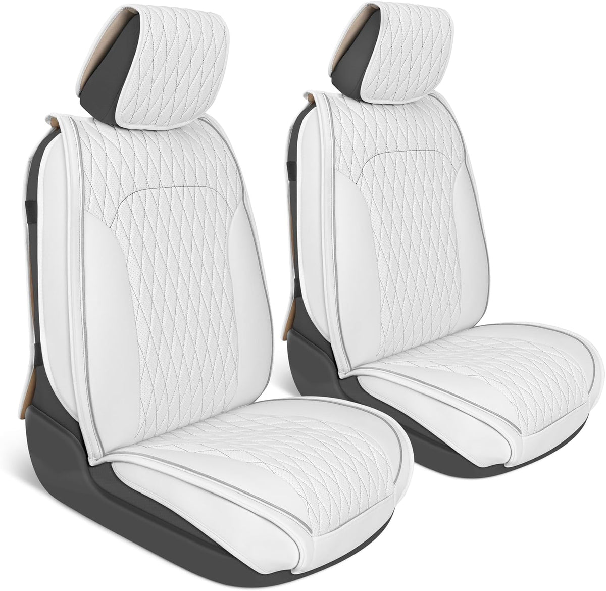 Car Seat Covers - DiamondLux Edition Premium Faux Leather Seat Protectors - Double Cross Stitched Cushioned Automotive Accessories for Trucks, SUVs, Cars - Front Seat Set