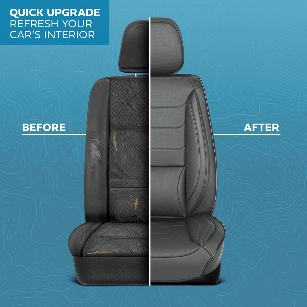 MotorBox Elite Edition Faux Leather Seat Covers for Cars, Trucks, & SUV - 2 Gray Car Seat Covers for Front Seats - Universal Fit Car Accessories Automotive Interior Cover Protector for Most Vehicles