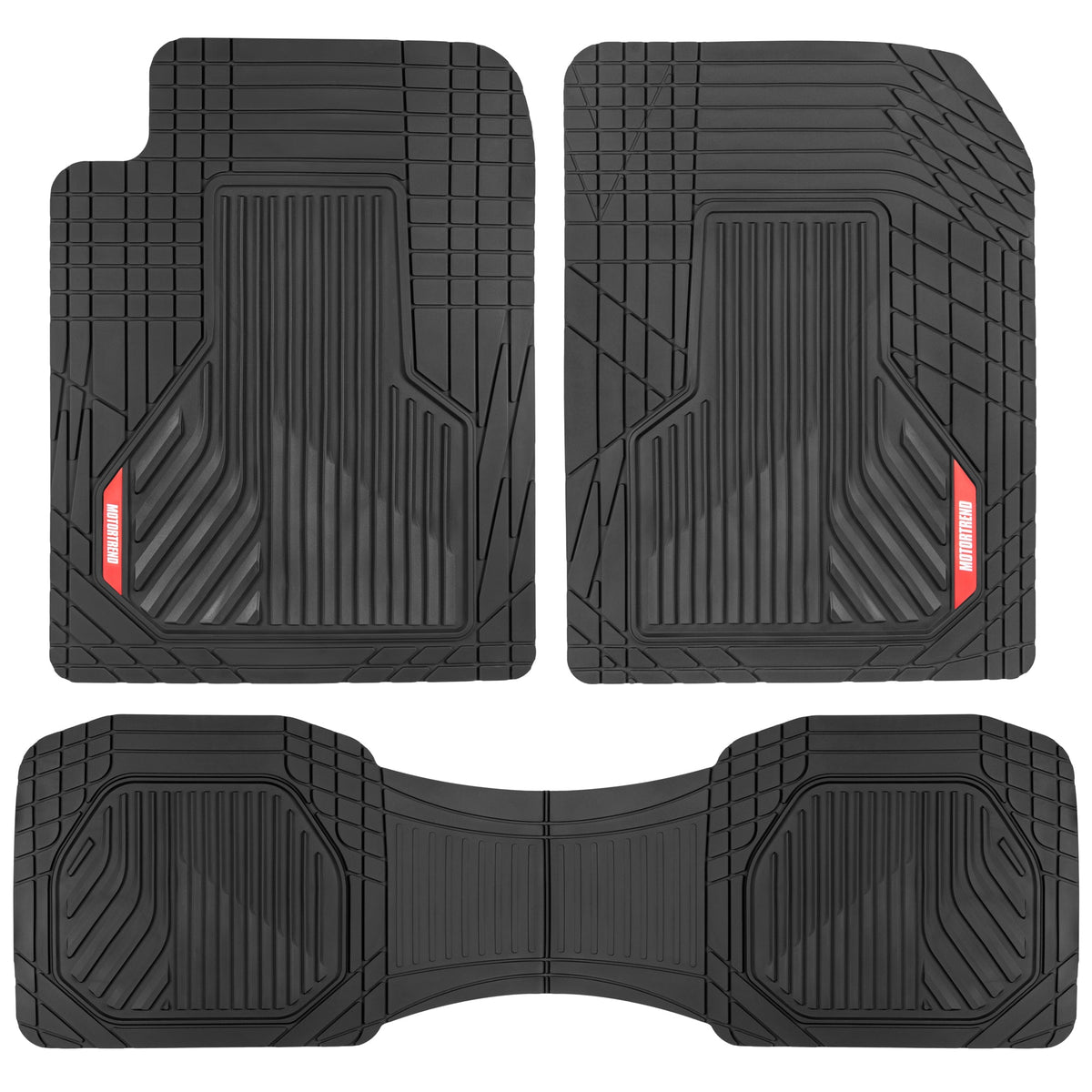 MotorTrend 3-Piece Raised Ridge Multi-Channel Front Floor Mats and Rear Floor Mat - Heavy Duty, All Weather, Trim to Fit - Black