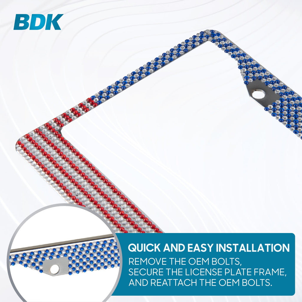 BDK Heavy Duty Rust-Proof Stainless-Steel Metal Plated License Plate Frame Universal Size for Car Truck SUV