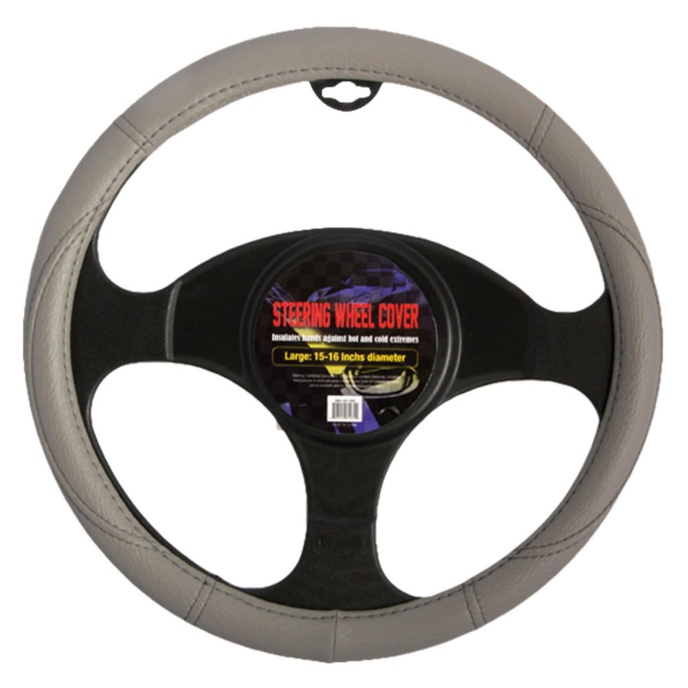 BDK Faux Leather Ergonomic Grip Steering Wheel Cover (Fits 14.5" - 15.5")