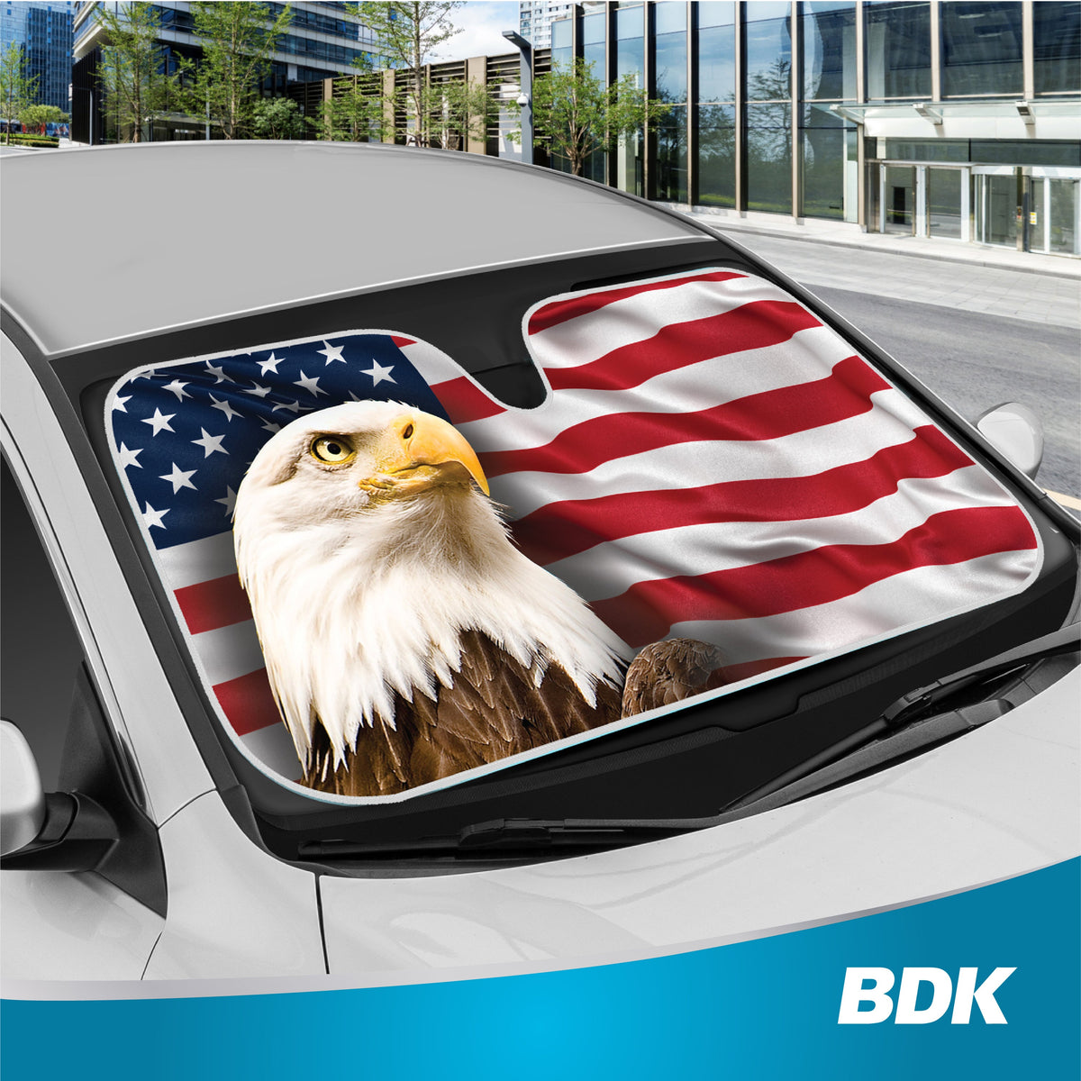 BDK USA Eagle American Flag Front Windshield Sunshade (58" x 28")