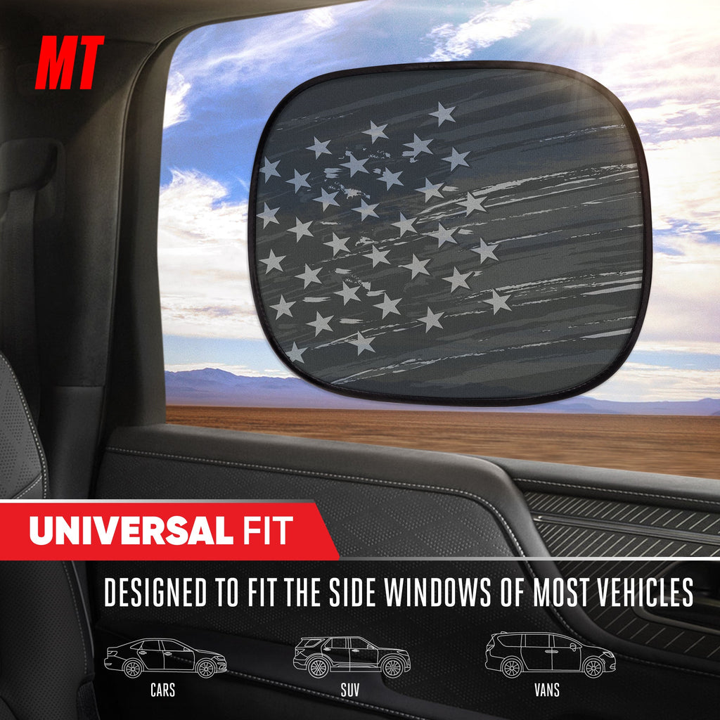 MotorTrend 2-Pack EasyCling American Vintage Black US Flag Window Sunshades (18" x 14")
