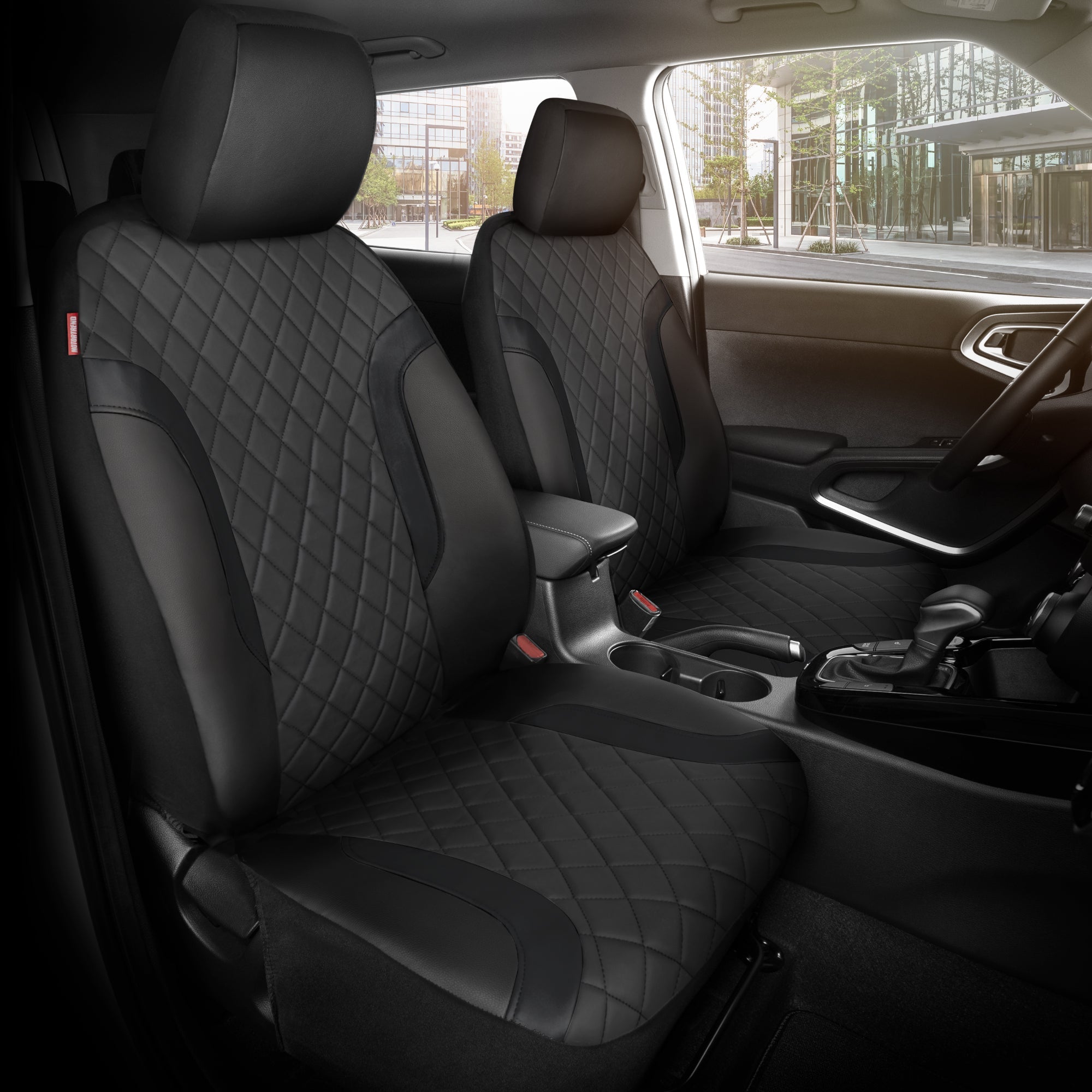 Motor Trend Faux Leather Seat Covers For Trucks, Cars, & SUV - Front Black Car Seat Cover Set - Universal Fit For Most Automotives - Forros Para Asientos De Carro - CarSeat Covers Accessories
