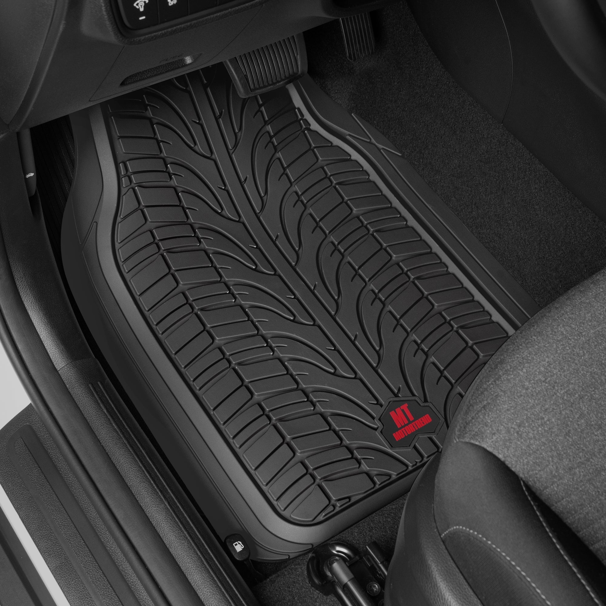MotorTrend 4-Piece Grand Prix Tire Tread Front Floor Mats and Rear Floor Mats - Heavy Duty, All Weather, Trim to Fit