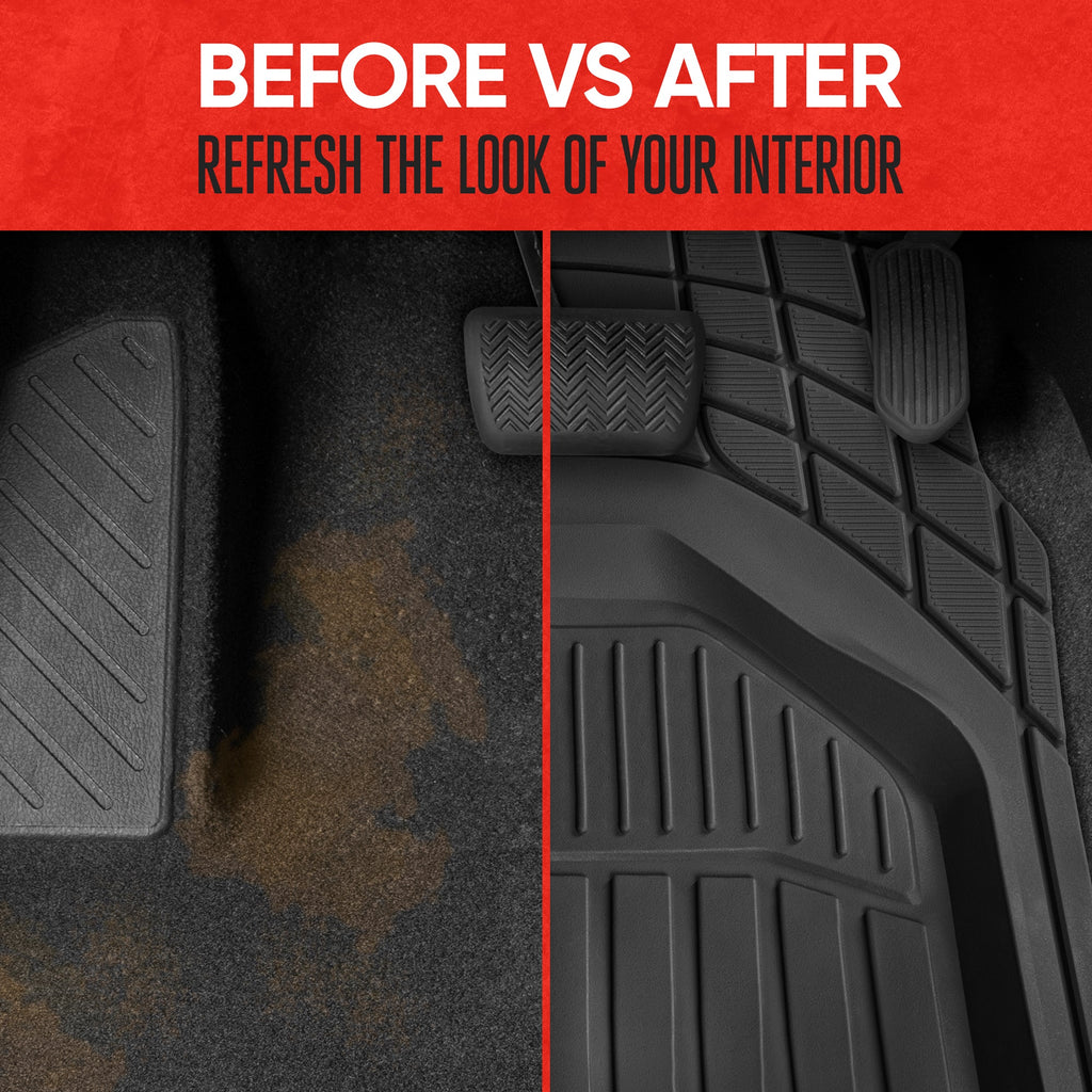 MotorTrend 3-Piece FlexTough Defender Front Floor Mats and Rear Floor Mat - Heavy Duty, All Weather, Trim to Fit
