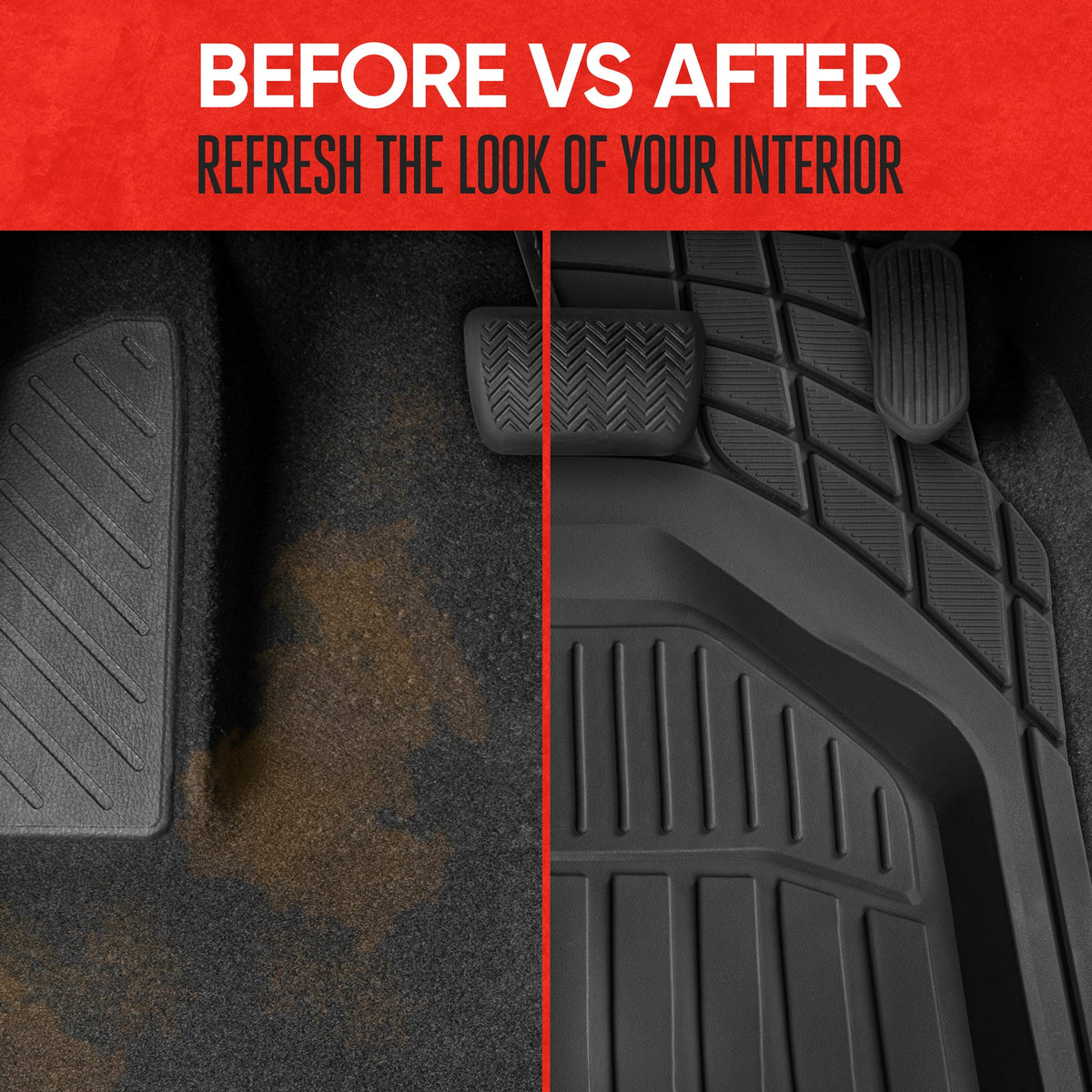 MotorTrend 3-Piece FlexTough Defender Front Floor Mats and Rear Floor Mat - Heavy Duty, All Weather, Trim to Fit