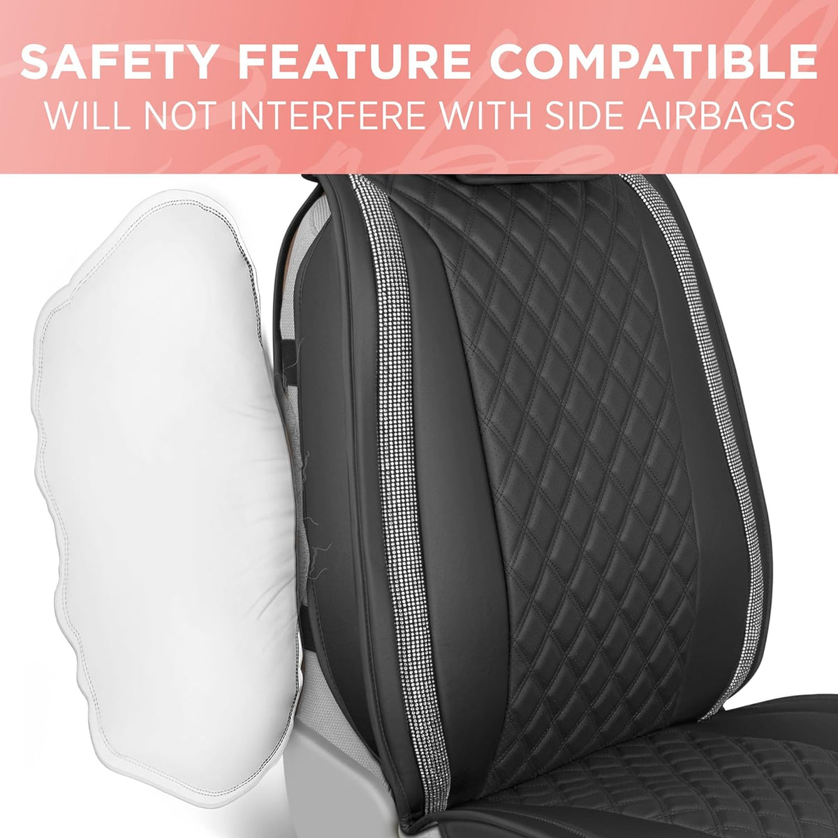 BlingStitch™ Car Seat Covers for Front Seats - Luxurious Vegan Leather Seat Covers for Cars with Black Bling Crystals, Premium Automotive Seat Covers for SUV, Trucks, Car Bling Luxury