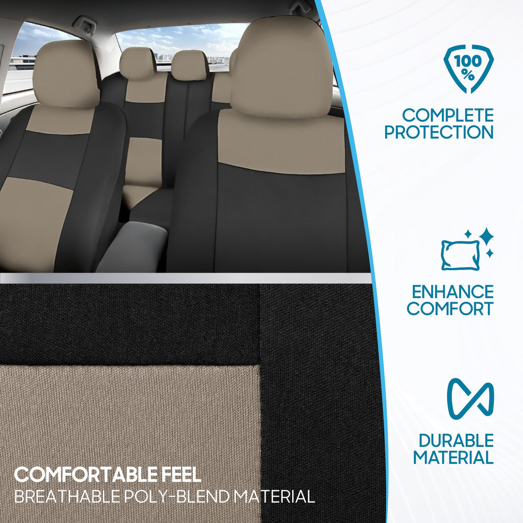 BDK 9-Piece PolyPro Front Seat Covers and Rear Seat Covers - Light Beige