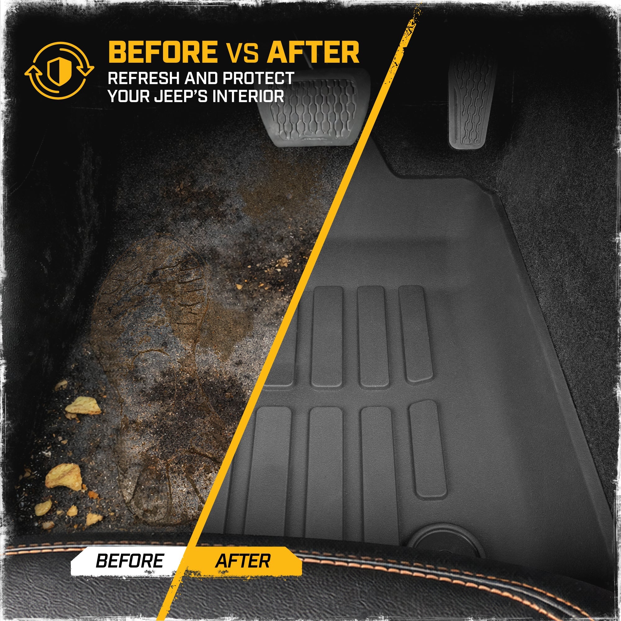 Cat® JustFit™ 3D Floor Mats for Jeep Gladiator (JL) 2020-2026, All Weather Custom Fit Jeep Gladiator Floor Liners with Extended Coverage Design, Jeep Gladiator Car Floor Mats (Full Set Front & Rear)