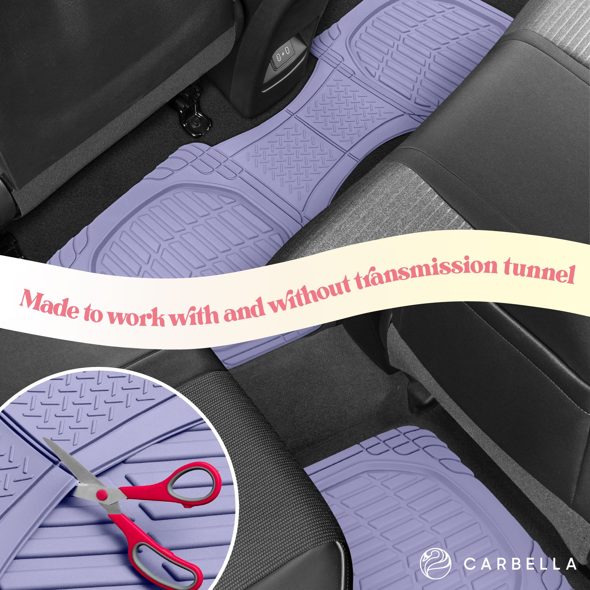 Carbella 3-Piece Front Floor Mats and Rear Floor Mats - Heavy Duty Deep Dish - Lavender