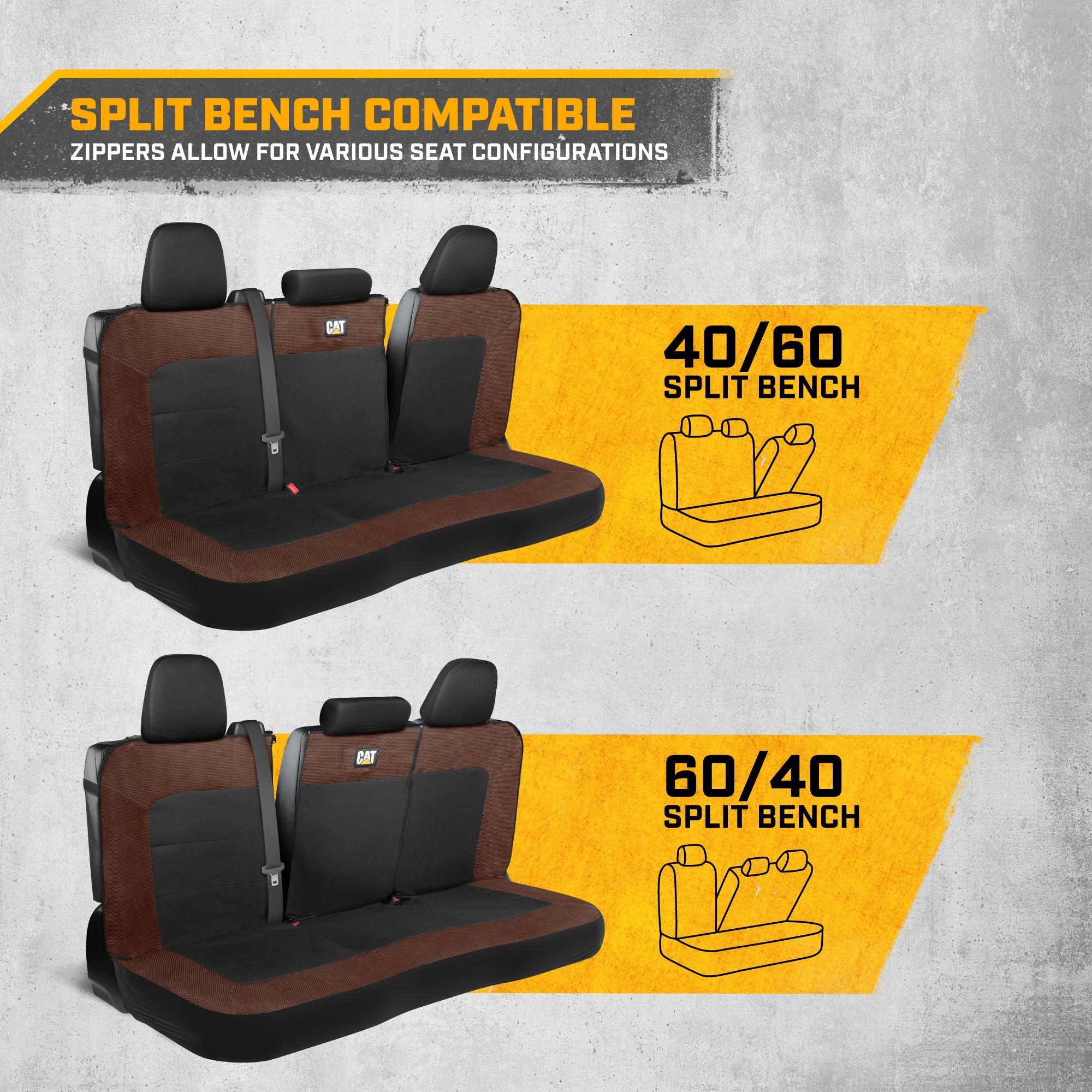 Cat Flexfit Brown & Black Rear Seat Cover for Car – Durable Canvas & Mesh Design 60/40 Split Bench Protector for Cars, Trucks & SUVs – Back Seat Cover for Rear Bench – Interior Car Accessory