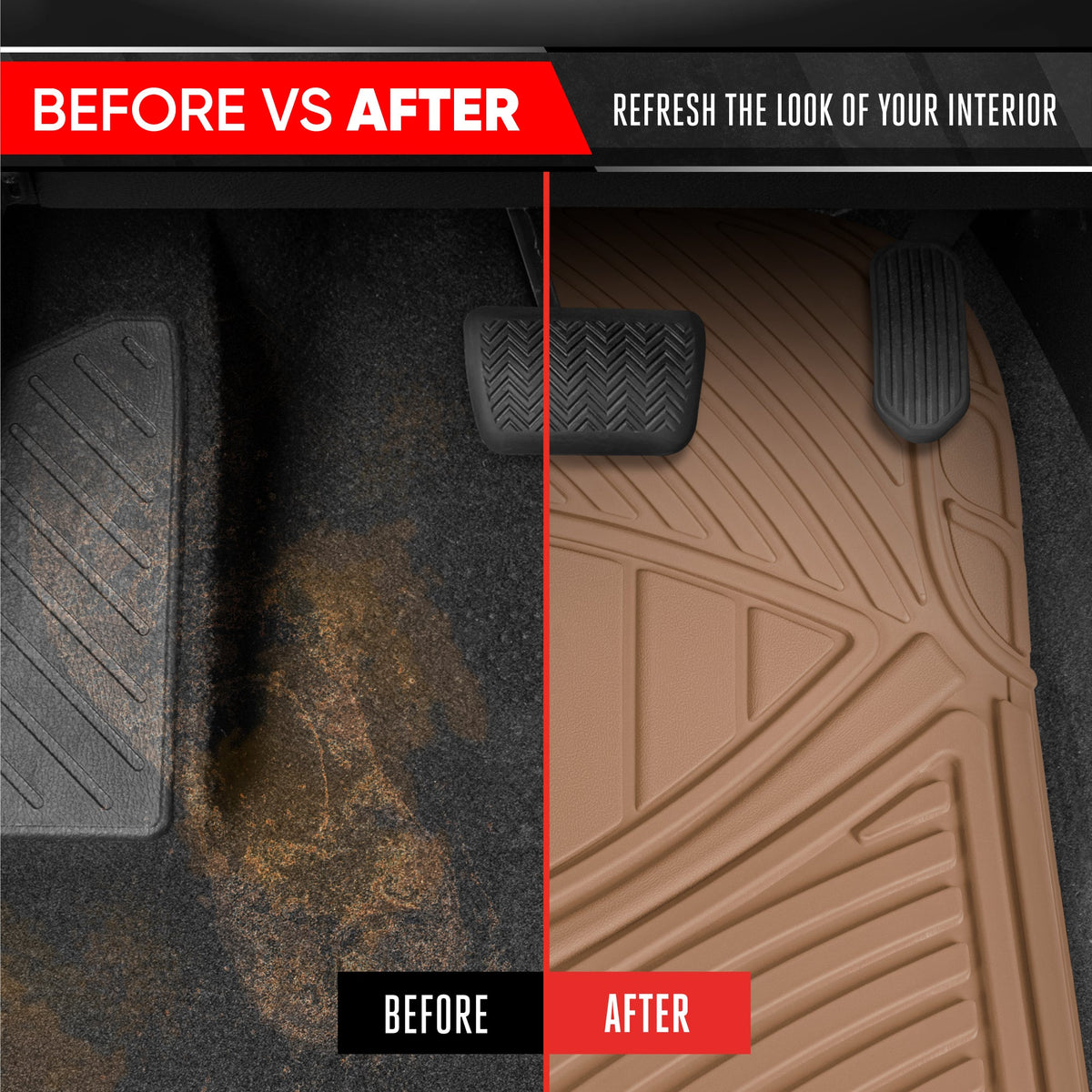 MotorTrend 4-Piece FlexTough Performance Deep Channel Front Floor Mats, Rear Floor Mat, and Trunk/Cargo Mat - Heavy Duty, All Weather, Trim to Fit
