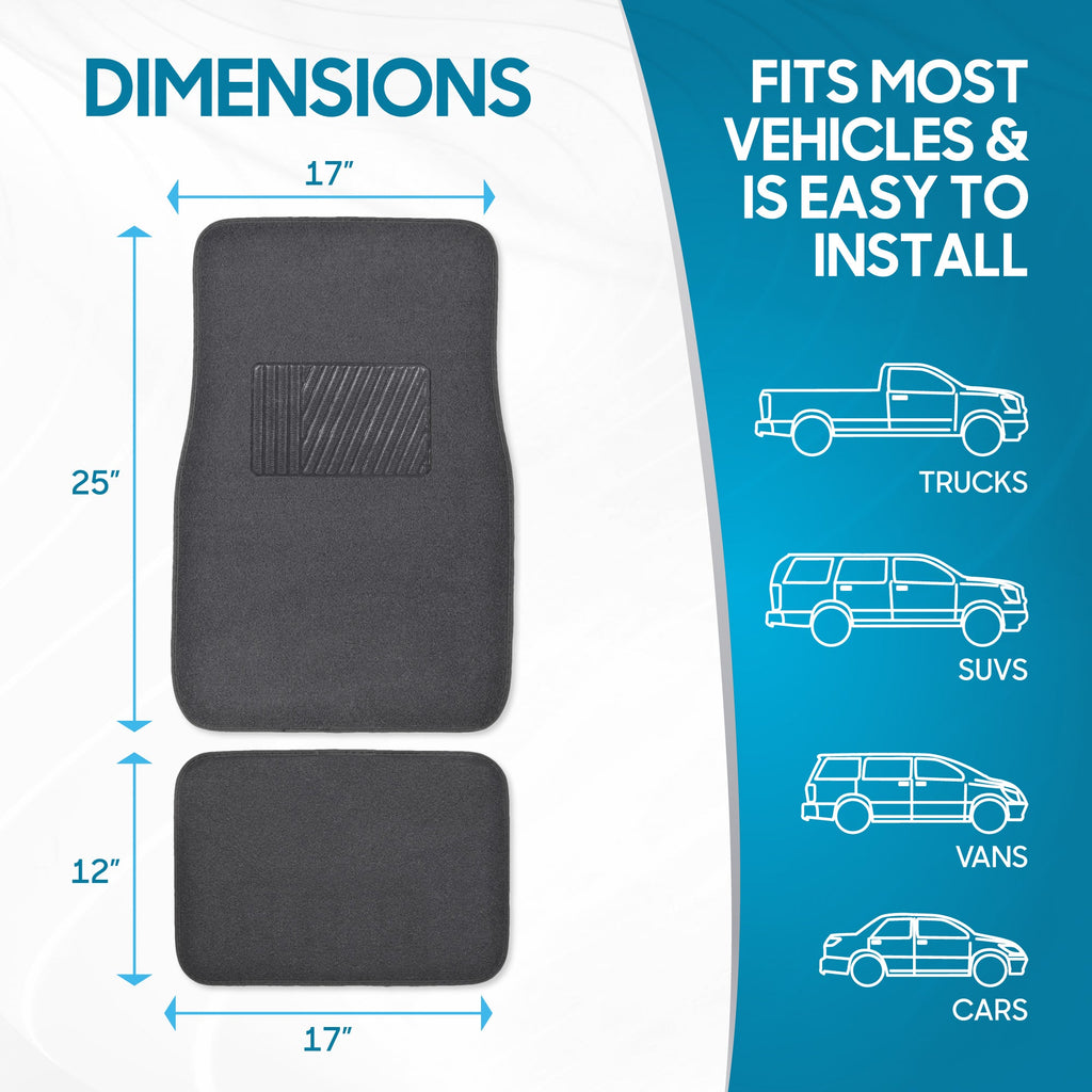 BDK 4-Piece Premium Carpet Non-Slip Heel Pad Front Floor Mats and Rear Floor Mats