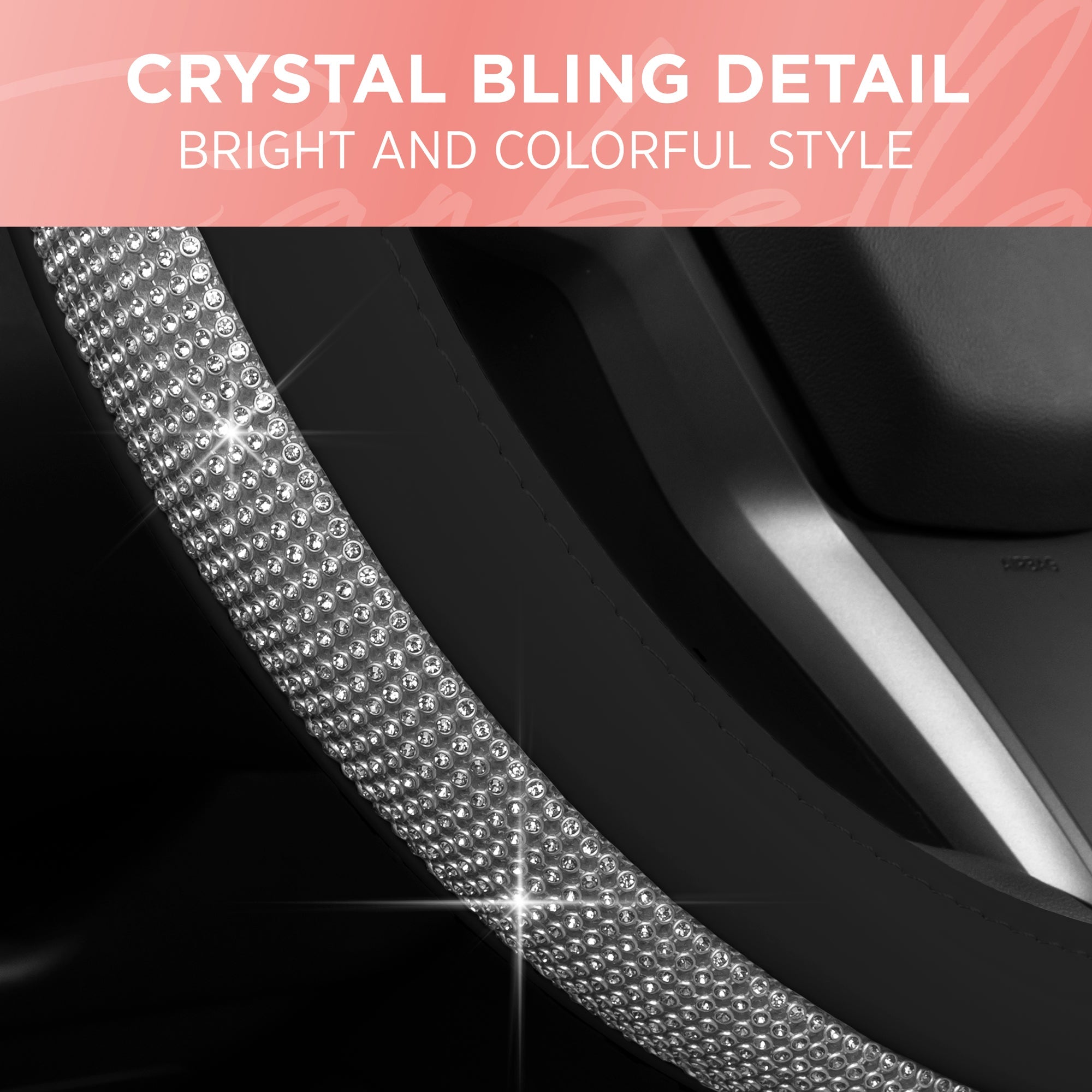 Carbella Bling Rhinestones Leatherette Steering Wheel Cover (Fits 14.5" - 15.5")