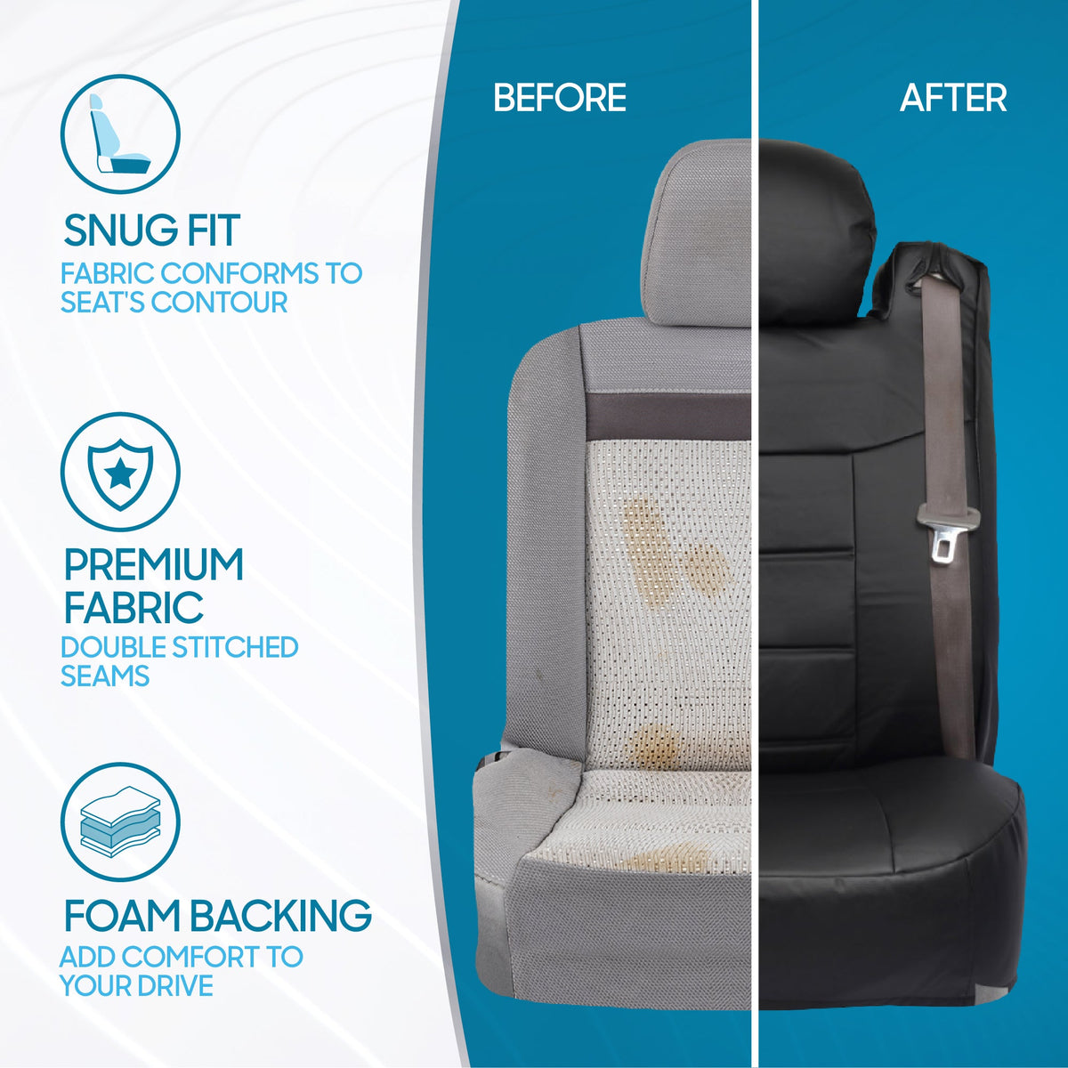 BDK 2-Pack Premium Faux Leather Front Seat Covers with Integrated Seatbelt Covers