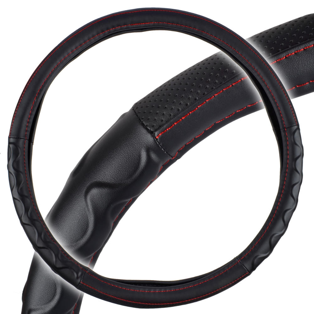 MotorTrend Faux Leather Steering Wheel Cover for Trucks, Semi-Trucks, RVs, Big Rigs, 18 Wheelers (Fits 18")
