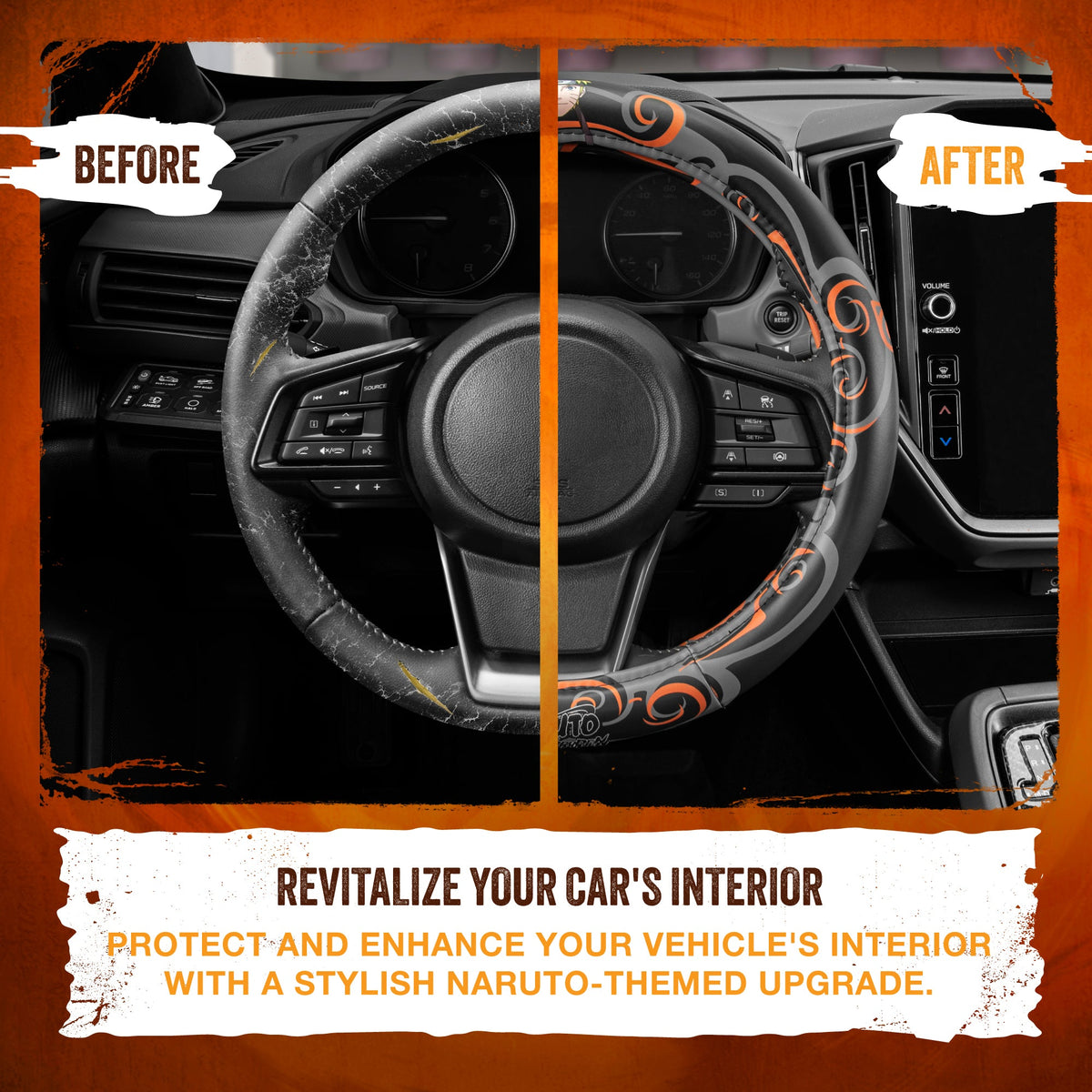 Naruto Shippuden Car Steering Wheel Cover, 15 Inch Anime Steering Wheel Cover, Cushioned Soft Comfortable Cover Anime Car Accessories for Men Women, Nine Tails