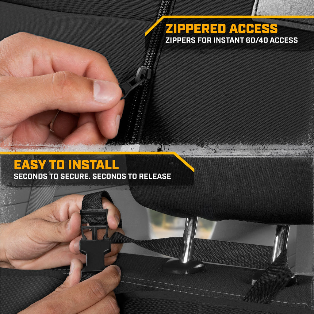 CAT Black Rear Seat Cover for Trucks, Cars & SUVs – Heavy-Duty Oxford Canvas – 60/40 Split Bench Protector – Durable Back Seat Cover for Work Trucks, Pets, Travel – Car & Truck Interior Accessory