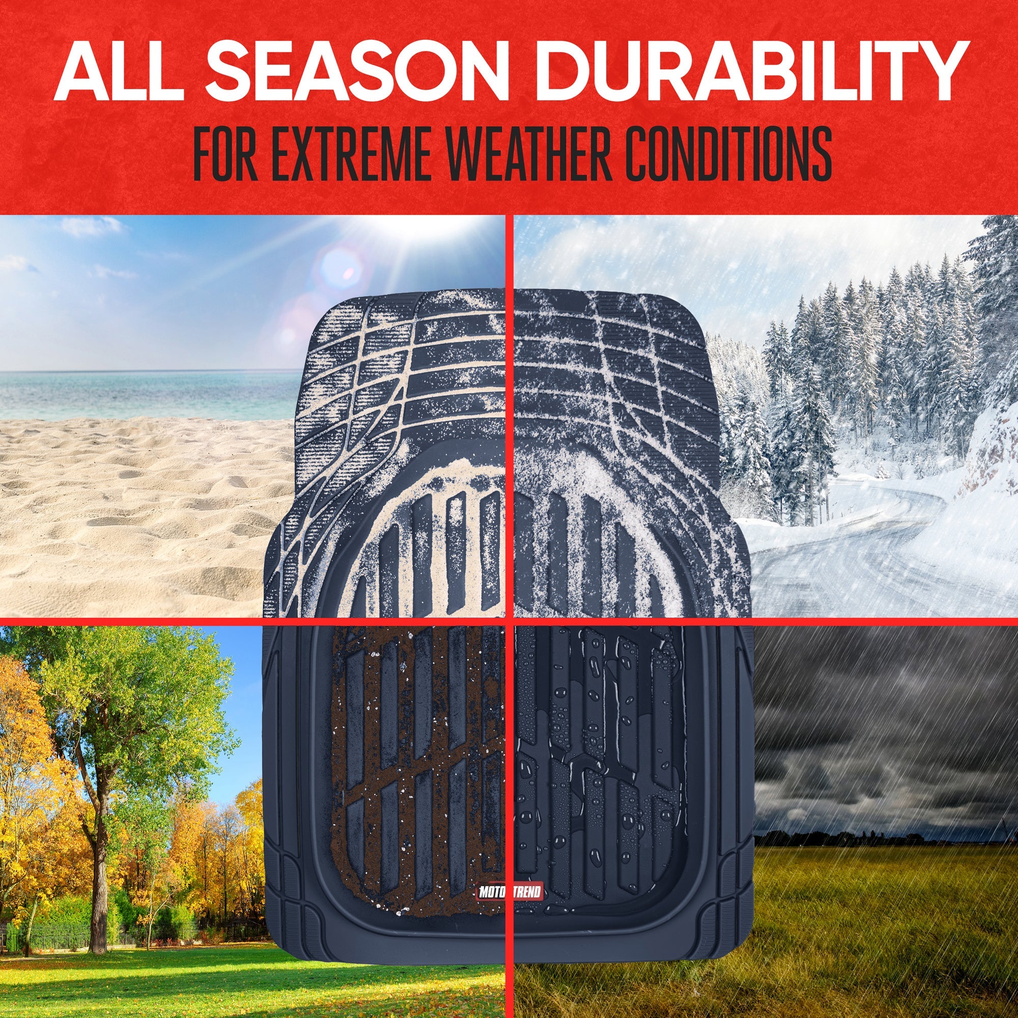 MotorTrend 3-Piece FlexTough Deep Dish Front Floor Mats and Rear Floor Mat - Heavy Duty, All Weather, Trim to Fit