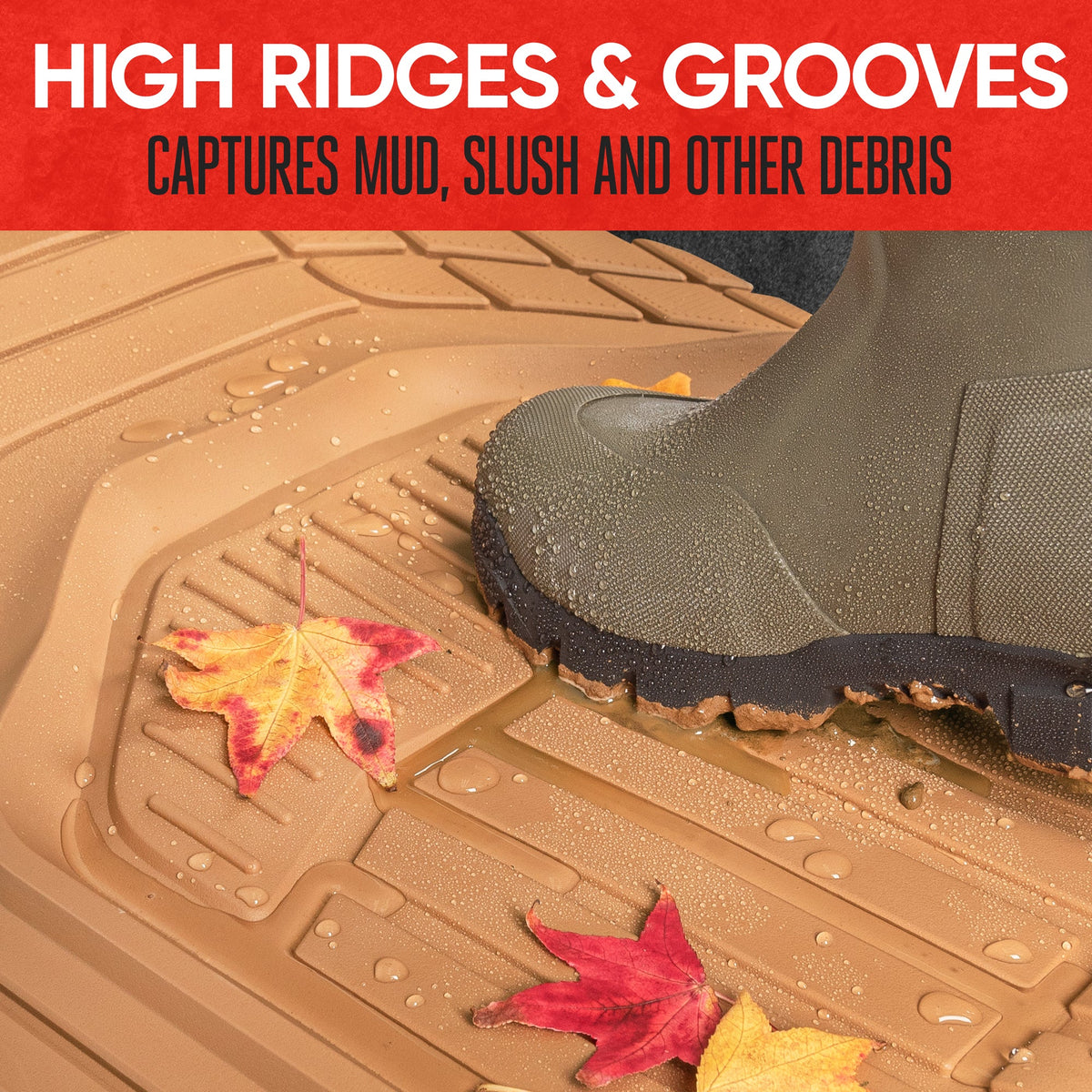 MotorTrend 3-Piece FlexTough Defender Front Floor Mats and Rear Floor Mat - Heavy Duty, All Weather, Trim to Fit