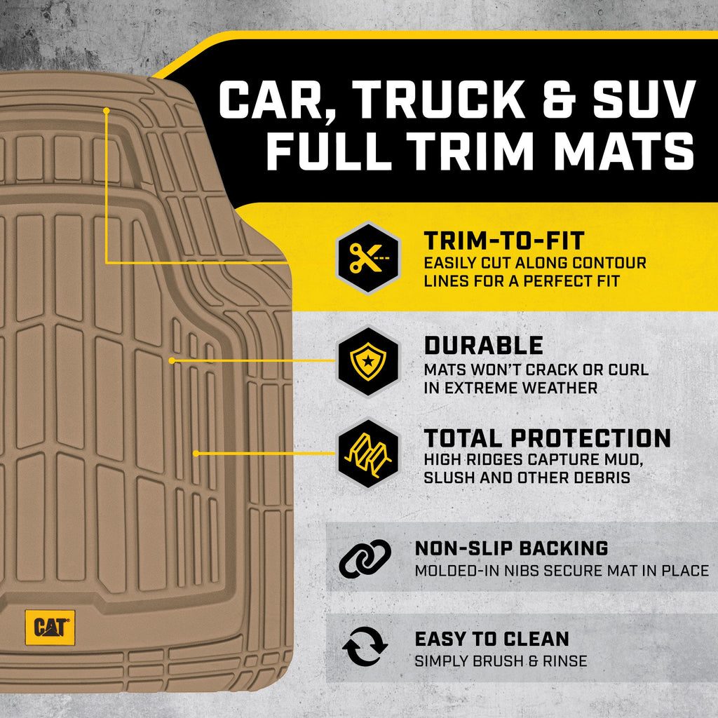 CAT 3-Piece ToughRide Rubber Front Floor Mats and Rear Floor Mats - Heavy Duty, All Weather, Trim to Fit