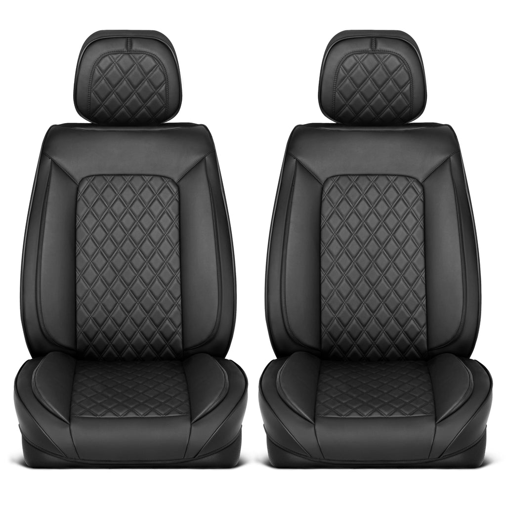 MotorBox Elite Edition Faux Leather Seat Covers for Cars, Trucks, & SUV - 2 Black Car Seat Covers for Front Seats - Universal Fit Car Accessories Automotive Interior Cover Protector for Most Vehicles