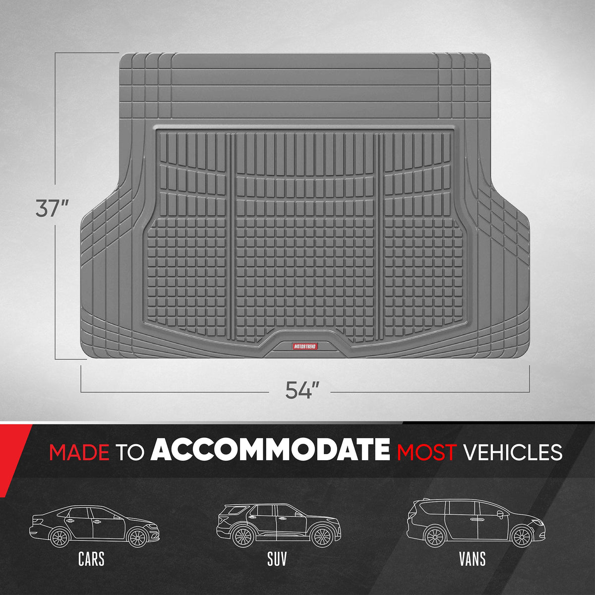 MotorTrend FlexTough Square Groove Trunk/Cargo Liner Mat - Heavy Duty, All Weather, Trim to Fit (54" x 37")