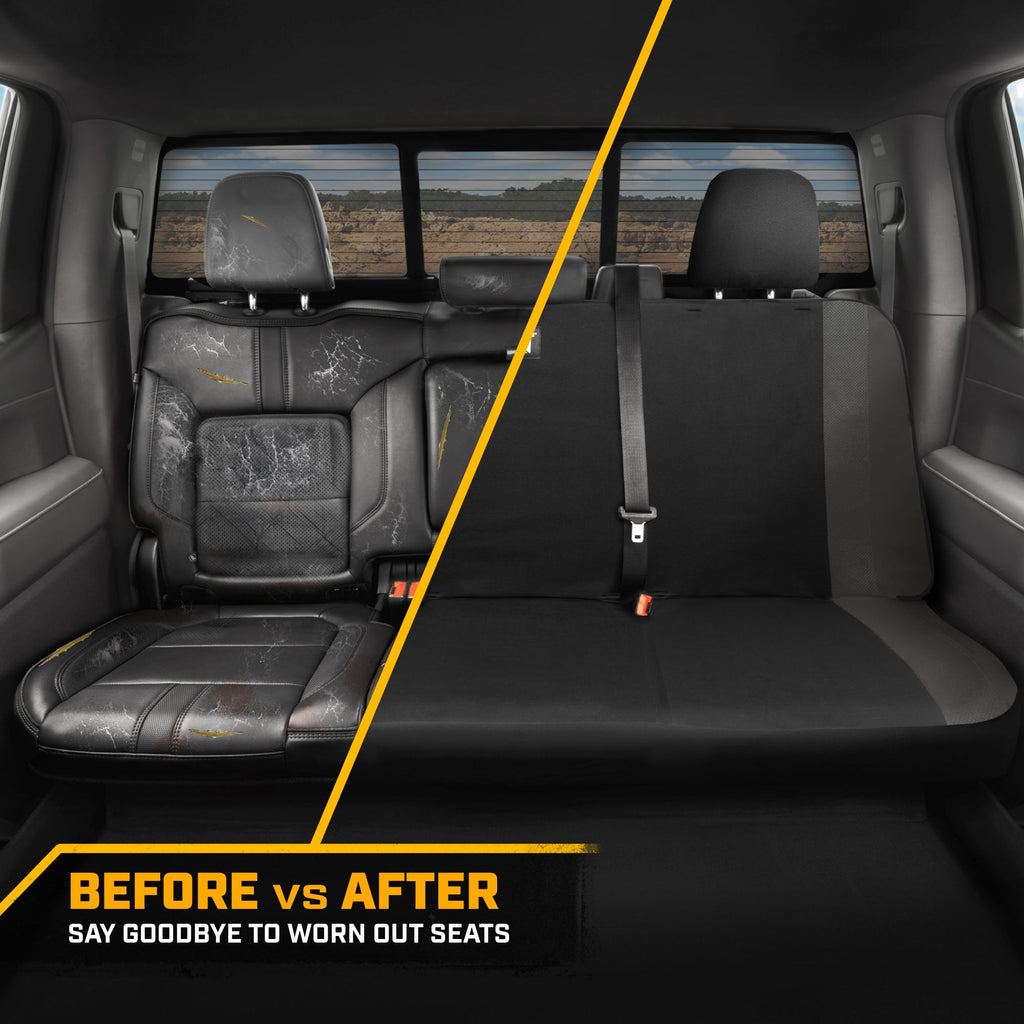 Cat Flexfit Gray Rear Seat Cover for Car – Durable Canvas & Mesh Design 60/40 Split Bench Protector for Cars, Trucks & SUVs – Back Seat Cover for Rear Bench – Interior Car Accessory