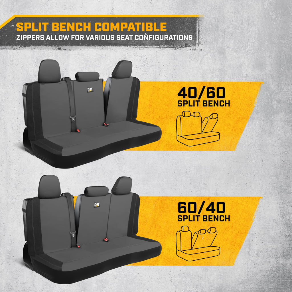 CAT PU Leather Rear Bench Seat Cover – Gray, 60/40 Split Fit for Cars, Trucks, SUVs – Waterproof, Scratch-Resistant, Semi-Universal Fit Rear Seat Protector for Most Auto Interior – Easy Install