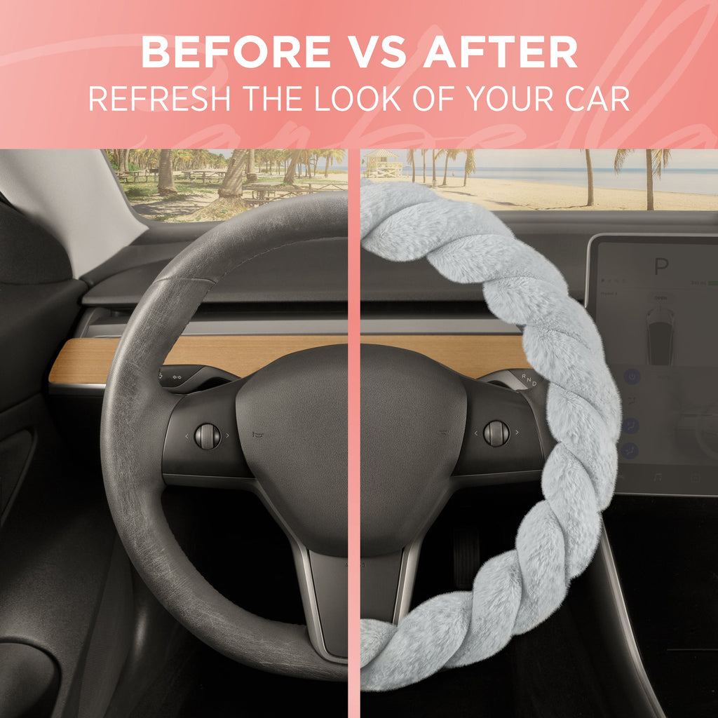 Carbella Twisted Plush Fur Steering Wheel Cover (Fits 14.5" - 15.5")