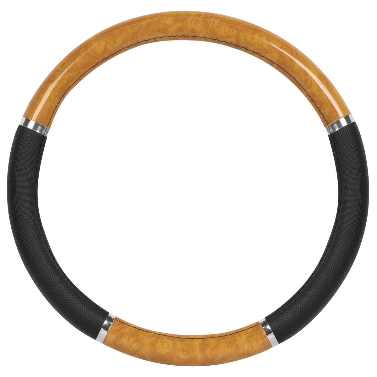 BDK Two-Tone Chrome Wood Grain Steering Wheel Cover (Fits 14.5" - 15.5")