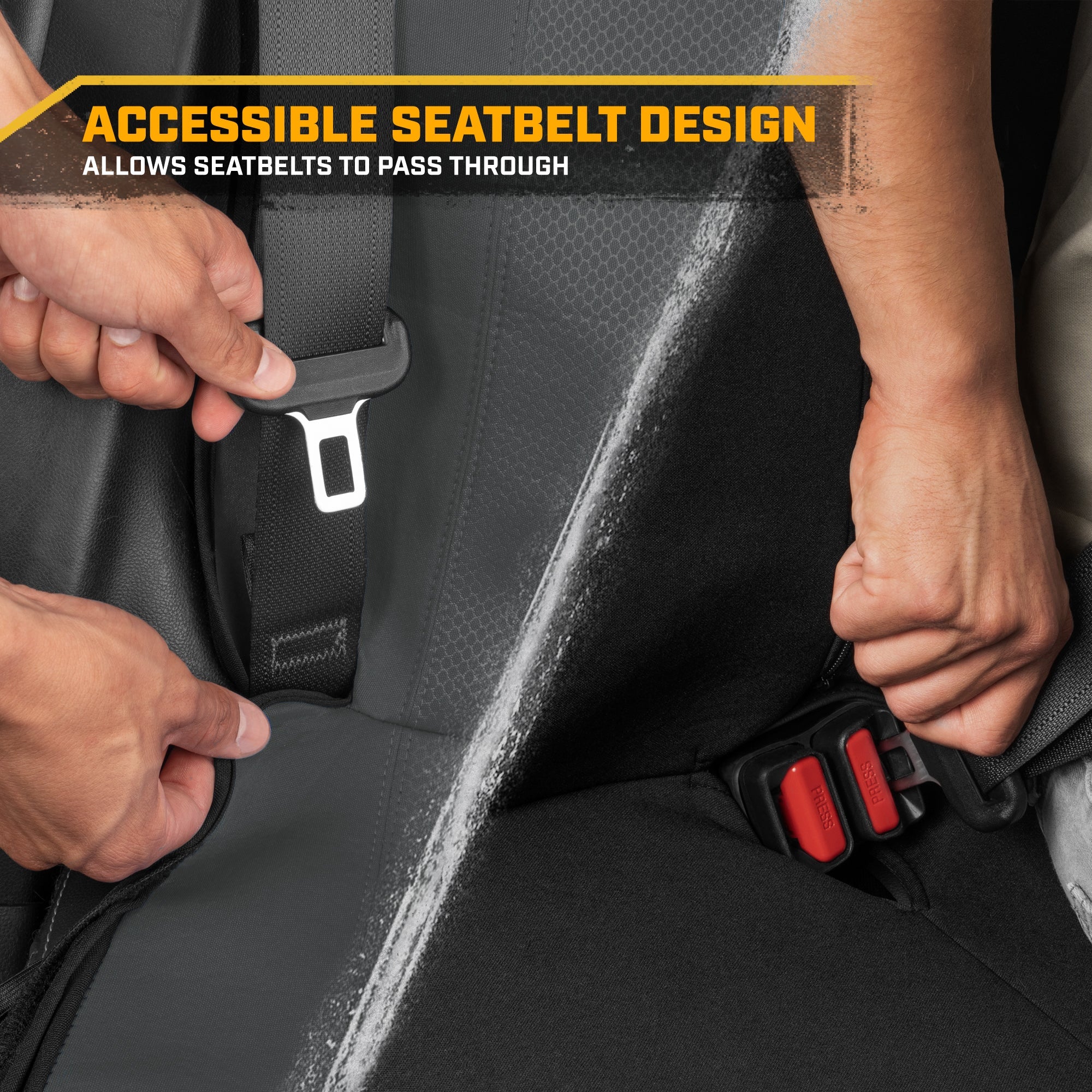 Cat Flexfit Gray Rear Seat Cover for Car – Durable Canvas & Mesh Design 60/40 Split Bench Protector for Cars, Trucks & SUVs – Back Seat Cover for Rear Bench – Interior Car Accessory