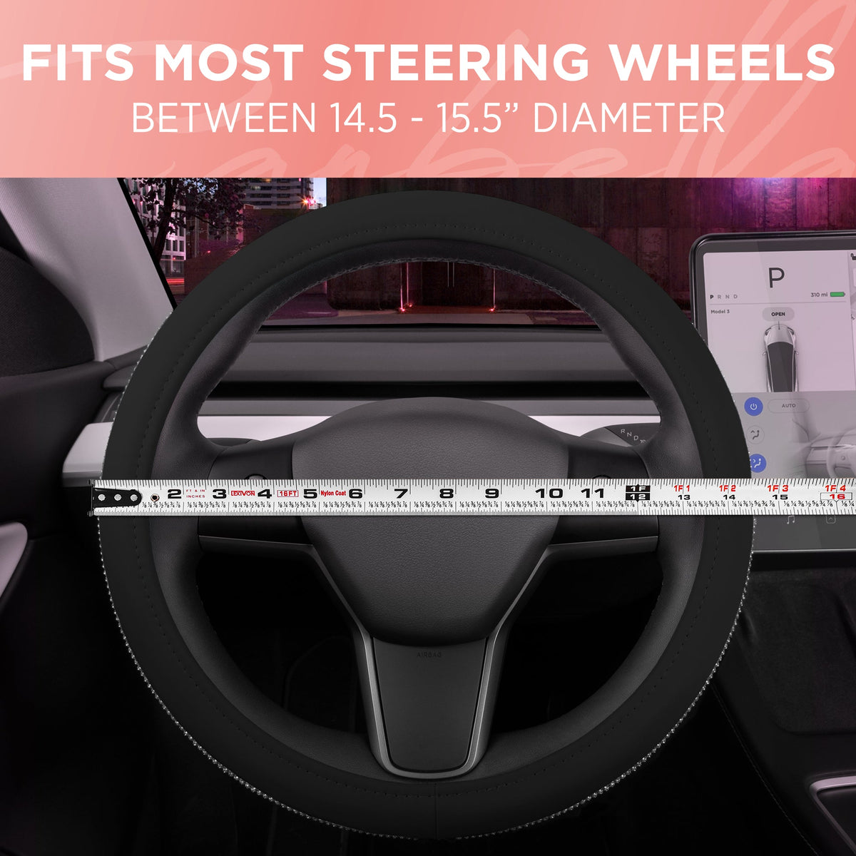 Carbella Bling Rhinestones Leatherette Steering Wheel Cover (Fits 14.5" - 15.5")