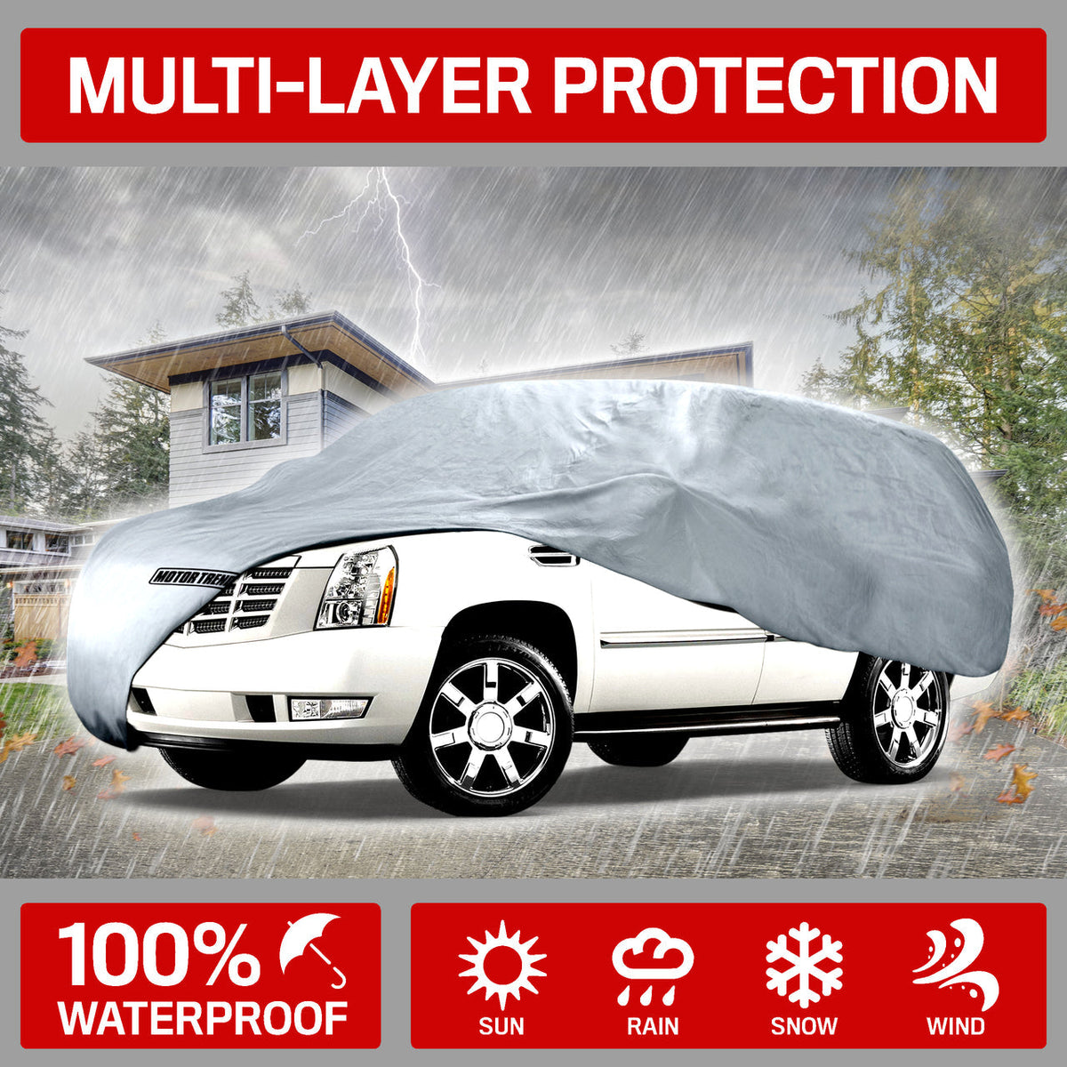 MotorTrend 4-Series Premium Poly Lined Vehicle Cover for Cars, SUVs, Trucks, Vans