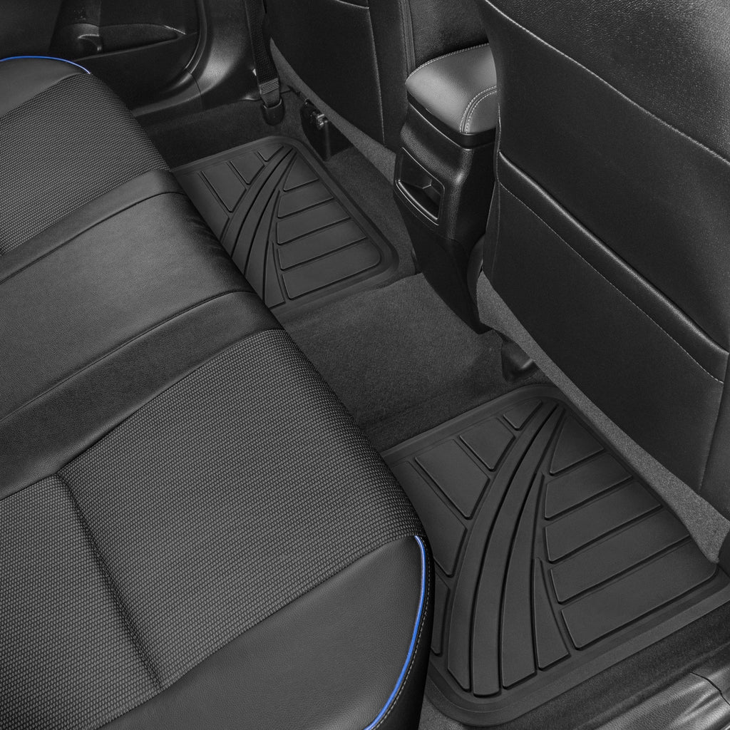 MotorTrend 4-Piece Two-Tone Non-Slip Heel Pad Front Floor Mats and Rear Floor Mats - Heavy Duty, All Weather, Trim to Fit